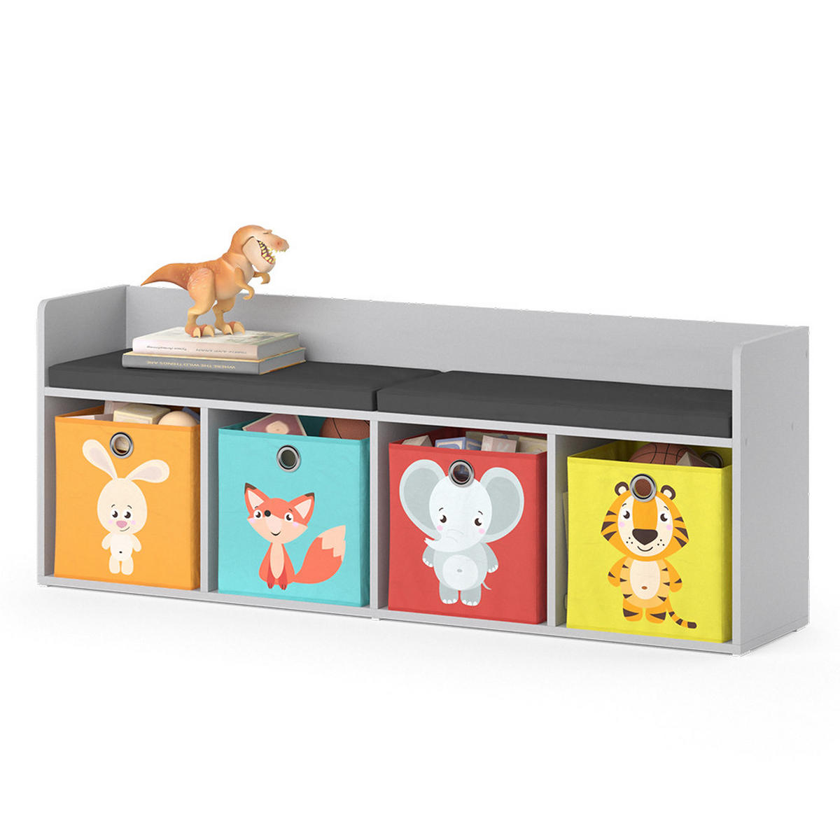 KINDERSITZBANK Luigi Weiß 142.4 x 53.4 cm 4 Fächer, mit Faltboxen bunt - Weiß, Holzwerkstoff (142.4/53.4/31.2cm) - Vicco