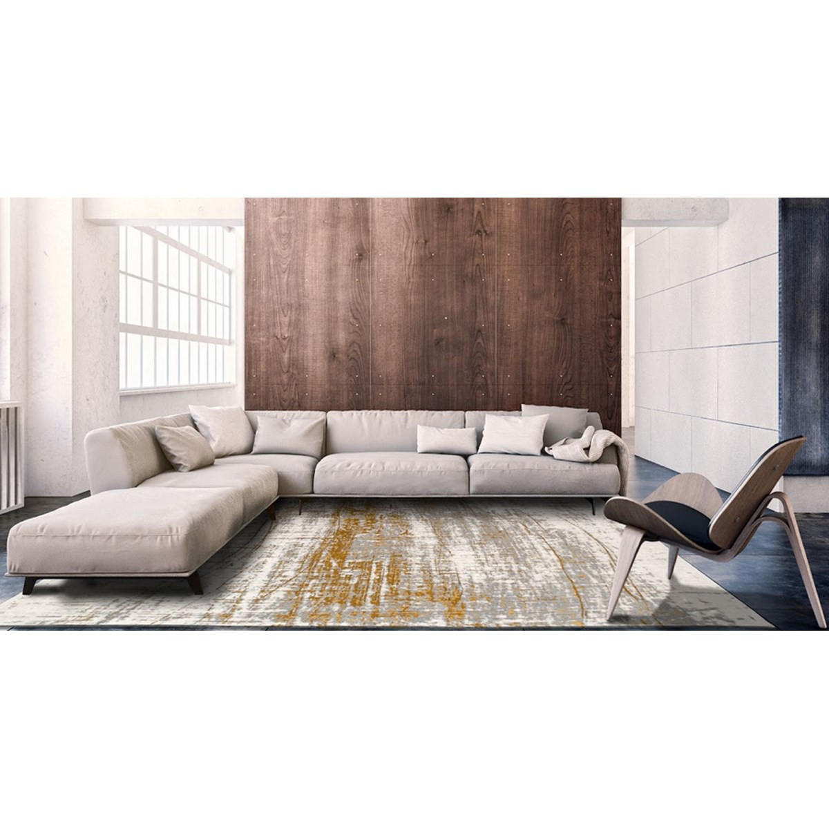 TEPPICH Wohnzimmer- und aus Baumwolle Griff – Colombus Gold Gold 340 x 240 cm - Gelb, Naturmaterialien (340/240cm) - Novatrend