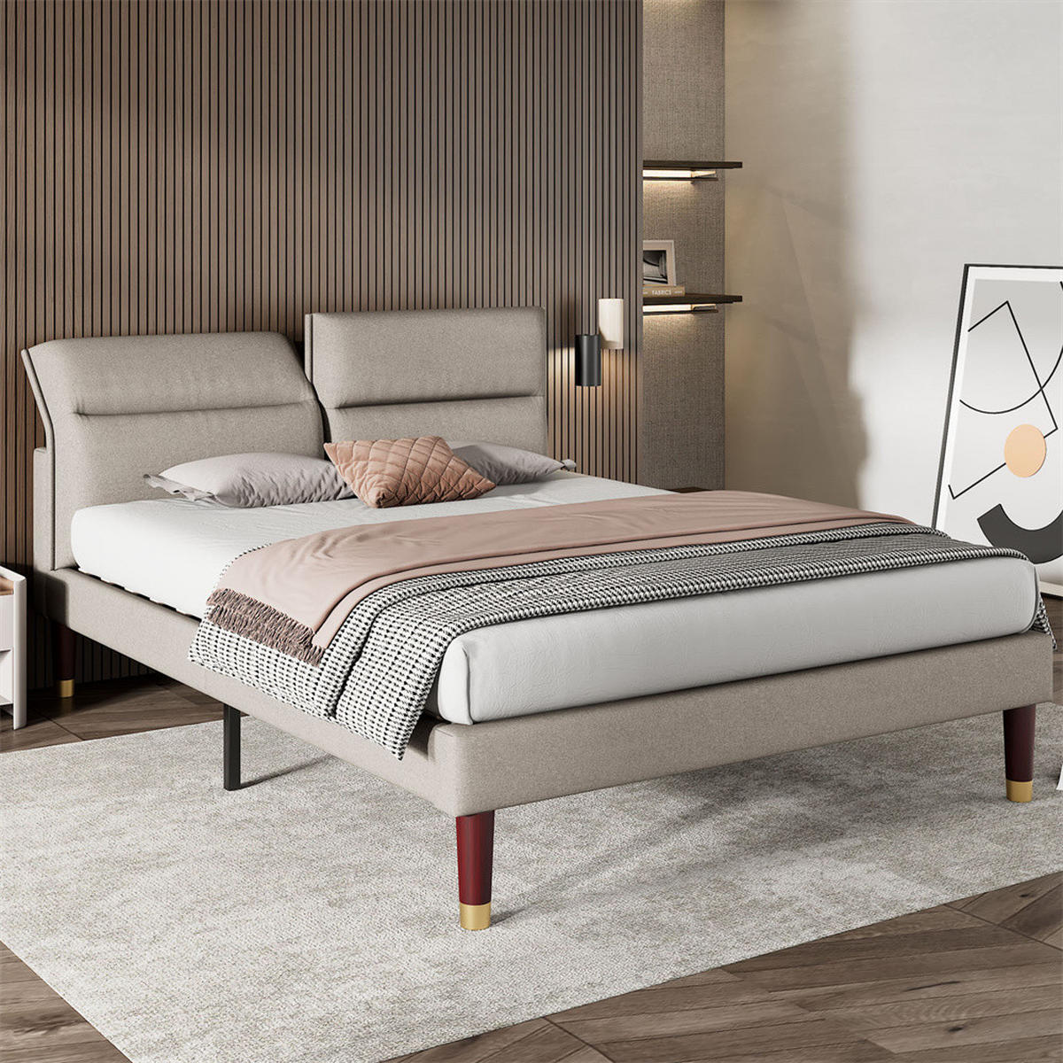 POLSTERBETT 160/200 cm in Grau Linen mit 4 Schubladen - Hellgrau, Holz/Textil (160/200cm) - KOMHTOM