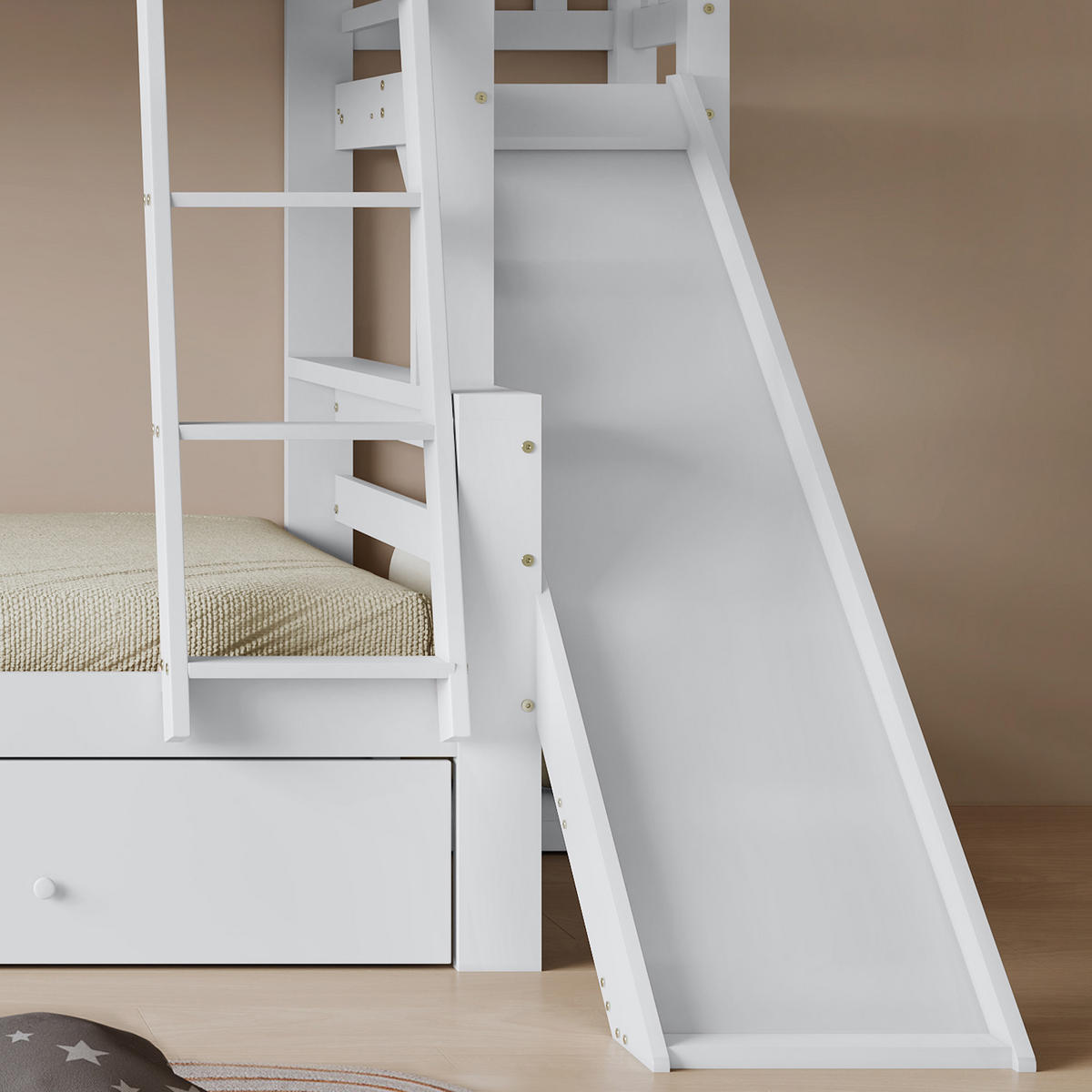 ETAGENBETT 90/200 cm & 120/200 cm in Weiß mit 2 Schubladen, Rutsche und Fenstern - Weiß, Holz/Holzwerkstoff (90/200cm) - STILVORA
