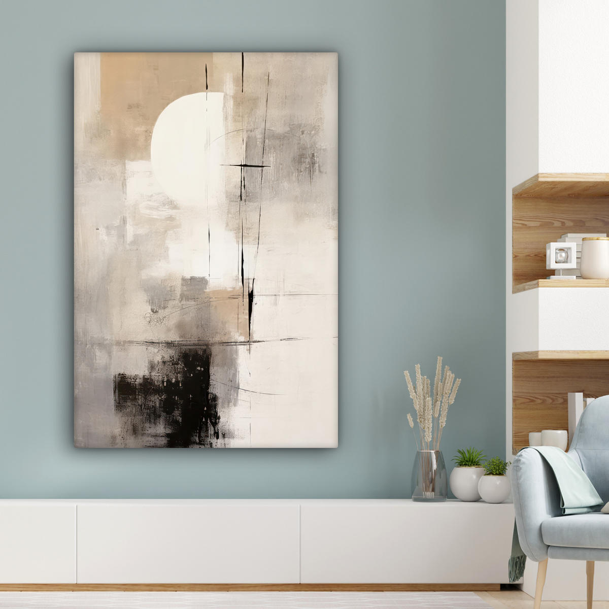 LEINWANDBILD Abstrakt - Kunst - Grau 90x140 cm - Hellgrau, Textil (90/140cm) - MuchoWow