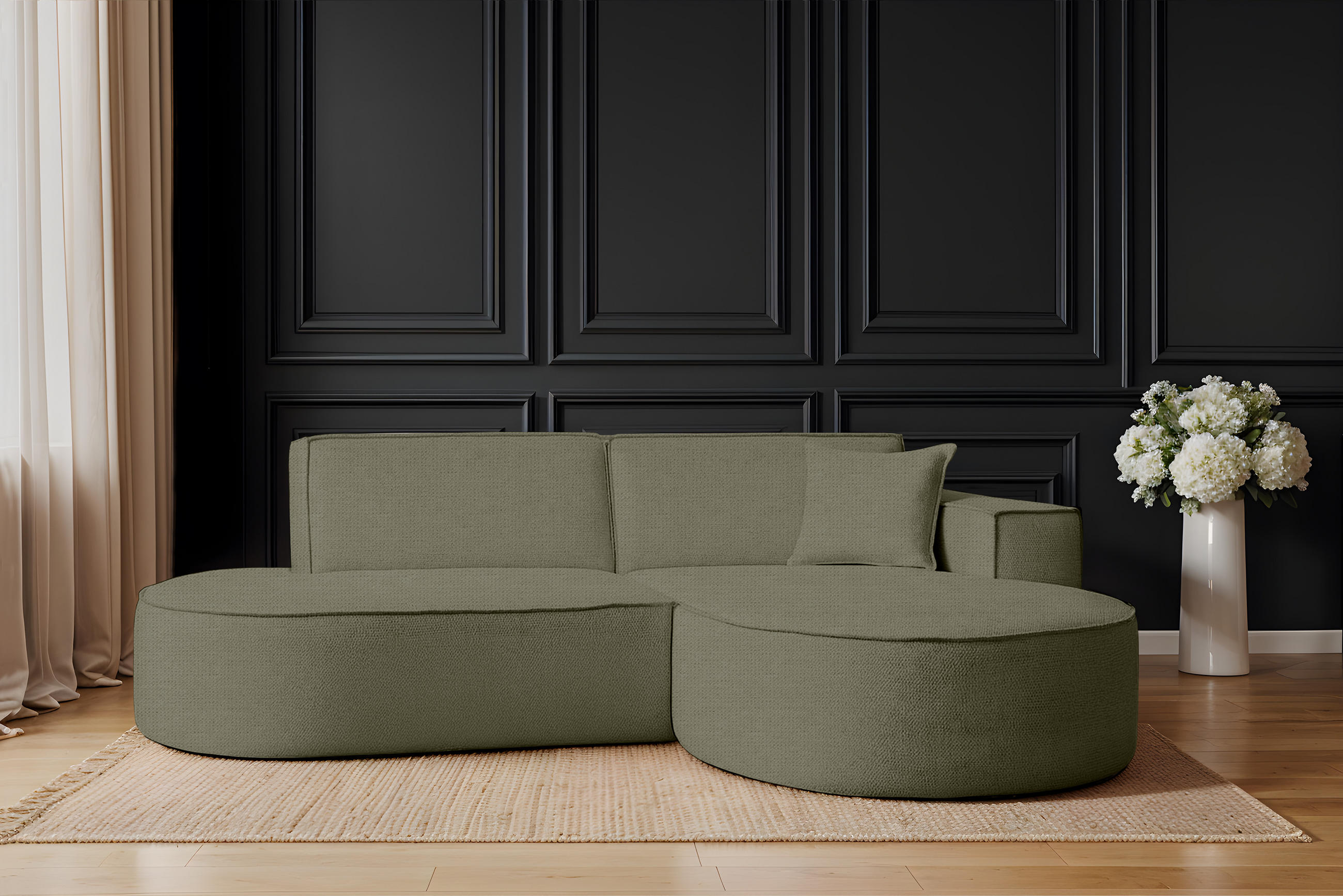 ECKSOFA Modena Studio Stoff Artico, Moss Rechts - Grün, Holz/Textil (236/165cm) - Kaiser Möbel