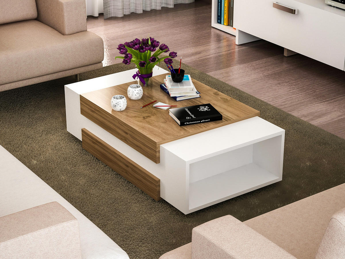 COUCHTISCH Nora Weiß Walnuss - Walnussfarben/Weiß, Holzwerkstoff (60/110/31cm) - moebel17