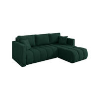 ROHOVÁ SEDAČKA s funkcí spaní, otoman vpravo GARD-L 226x146x85 zelená velur - černá/zelená barva, kompozitní dřevo/textil (226/146cm) - ALTDECOR