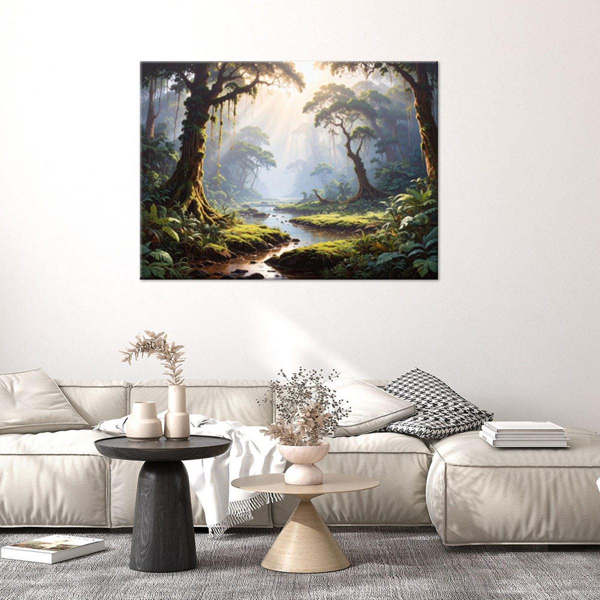 LEINWANDBILD, Tropischer Wald Dschungel Fluss Natur - Grün, Textil (120/80cm) - Feeby