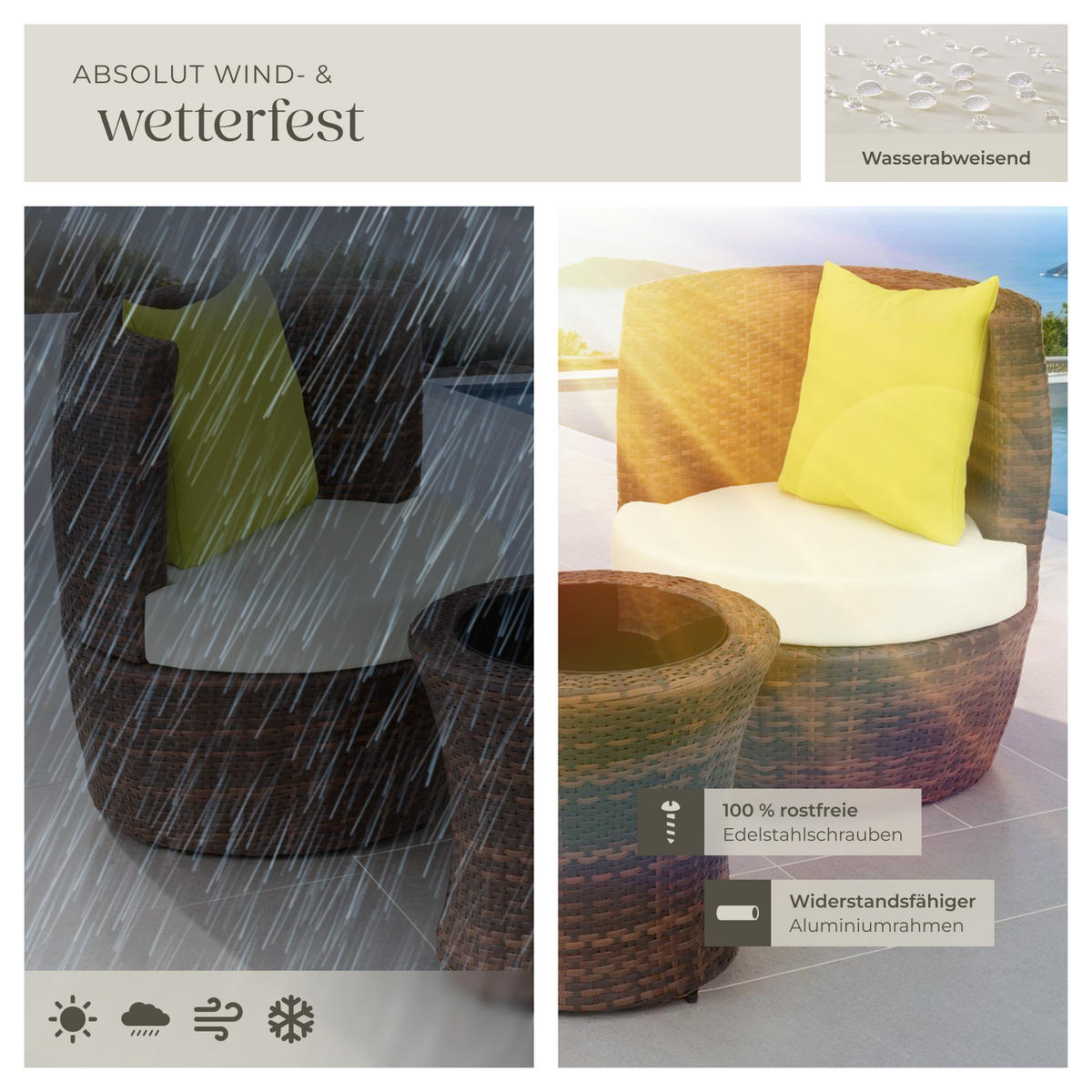 RATTAN SITZGRUPPE Nizza,stapelbar,schwarz/braun - Schwarz/Braun, Kunststoff - tectake