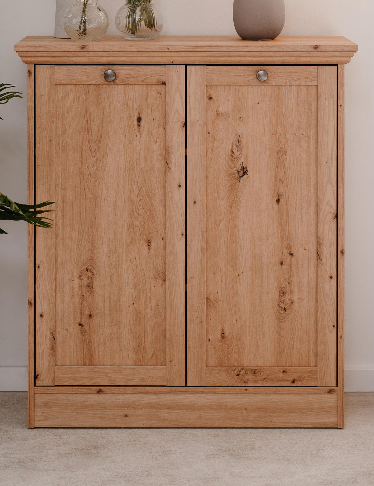 KOMMODE Eiche Artisan 80 cm Landhaus, Sideboard 2-türig - Eichefarben/Silberfarben, Holzwerkstoff/Metall (80/90/35cm) - Furn.Design