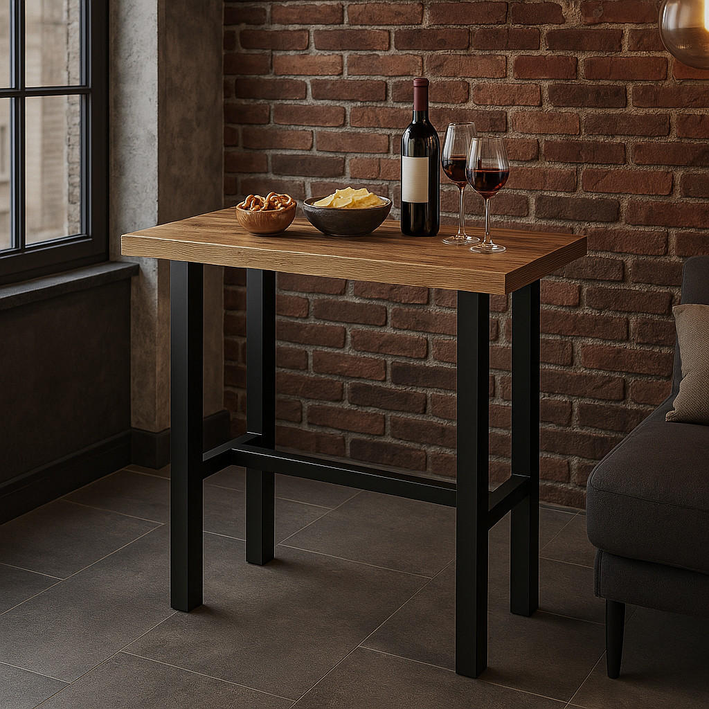 Thumbnail - Dubi Möbel Bartisch, Eiche San Remo, Hellbraun, Holzwerkstoff, Metall, Rechteckig, 120x105x60 cm, Esszimmer, Barmöbel, B...