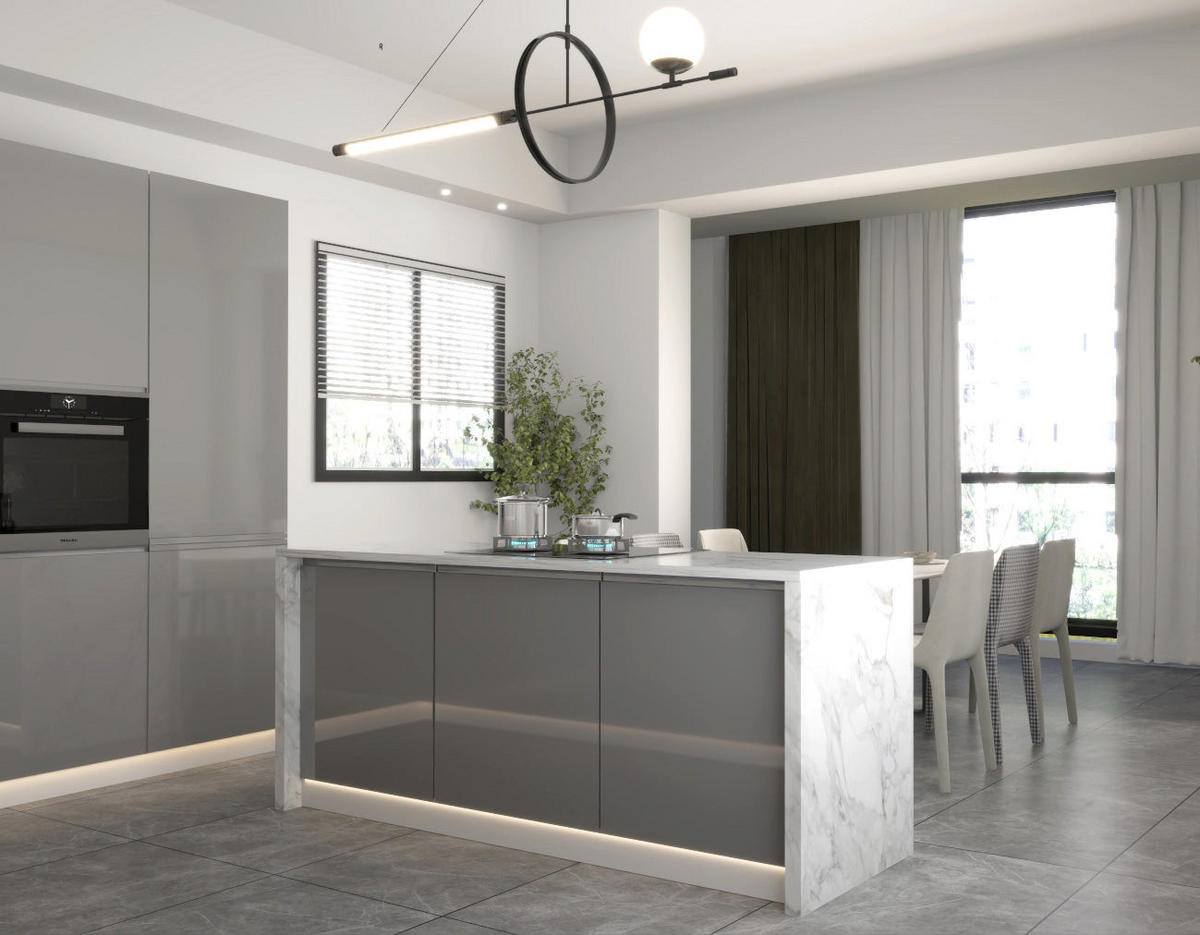 L-KÜCHE mit Insel Velmora Grau Hochglanz – 310 × 250 cm + Insel 180 cm – KÜ-AS-015 – Grau - Grau, Holzwerkstoff (310/212/58cm) - ROYAL24_MARKT