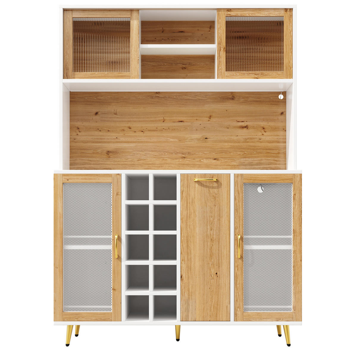 BUFFET 120/40/170 cm in Weiß-Holzoptik mit LED-Beleuchtung und Steckdose - Weiß, Holzwerkstoff (120/170/40cm) - Flora Grace