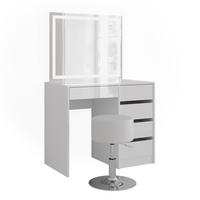 SCHMINKTISCH Sherry Weiß/Weiß Hochglanz 89.8 cm mit LED-Spiegel und Hocker - Weiß Hochglanz, Holzwerkstoff (89.8/76/50.1cm) - Vicco