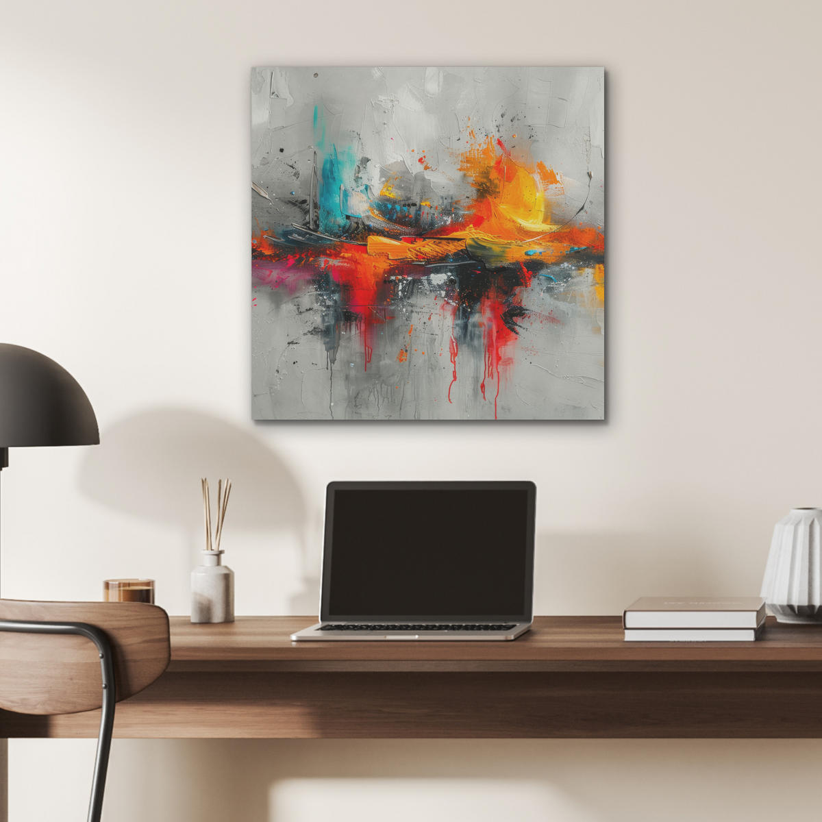 AKUSTIKBILD Moderne Kunst - Orange - Grau - Abstrakt Wandbilder 60x60 cm - Hellgrau, Kunststoff (60/60/0.9cm) - MuchoWow