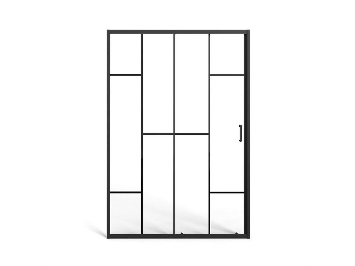 DUSCHTÜR Schiebetür - Metall matt Schwarz - Verrière-Style - Glas antikalk - 120 x 195 cm - SONIKRA - Schwarz, Metall (120/195cm) - Vente-Unique