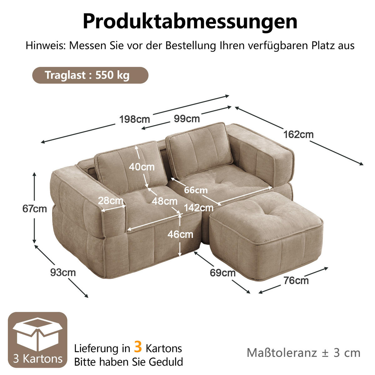 ECKSOFA DE-34428 L-Form mit Hocker Sand - Sandfarben, Textil (93/198cm) - ComfortXL