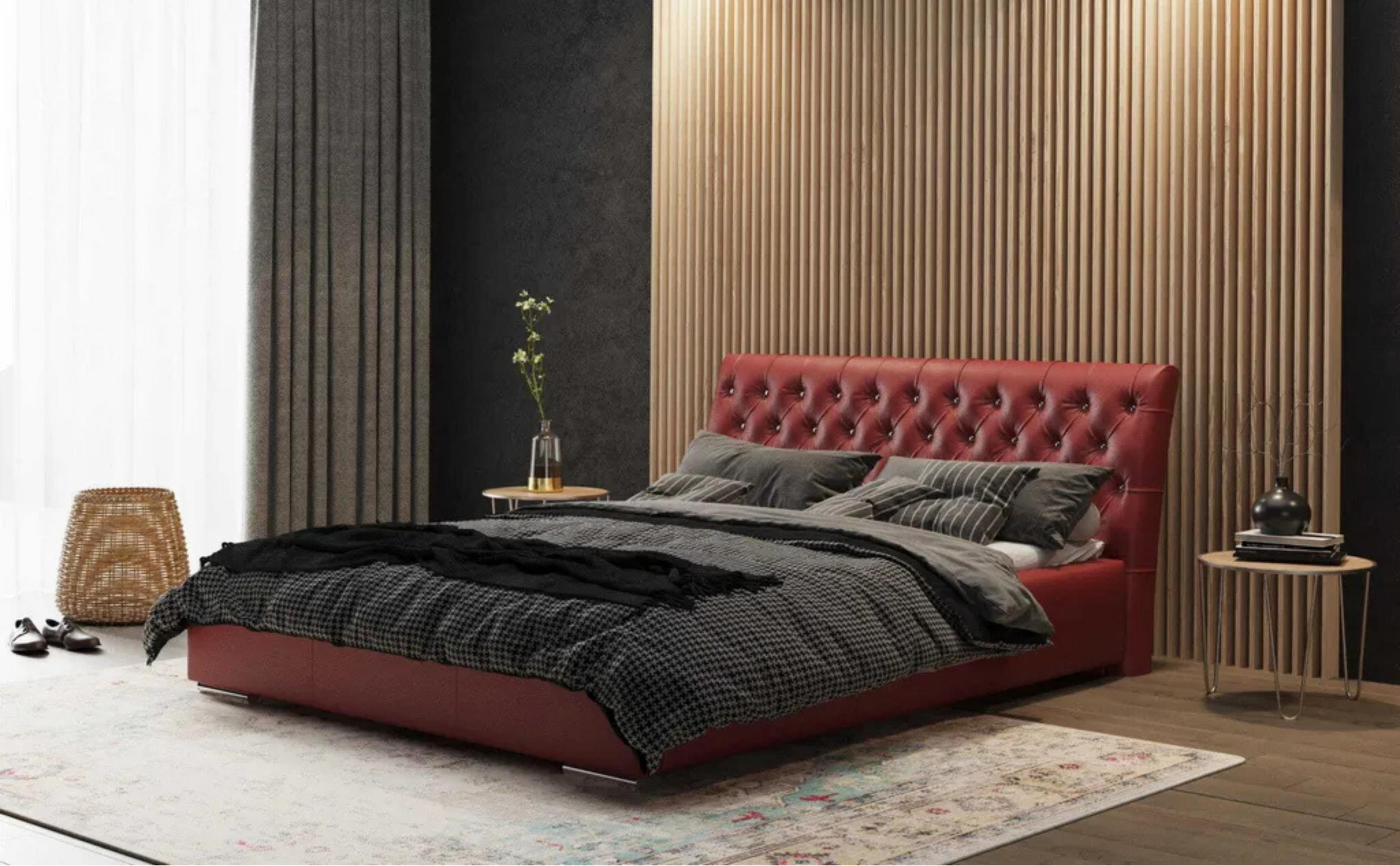 POLSTERBETT PORTO mit Kopfteil, 140 x 200 cm, Doppelbett mit Bettkasten und Lattenrost aus Metall, Kunstleder: Rot - Rot, Holz/Textil (140/200cm) - Agmat-Furniture