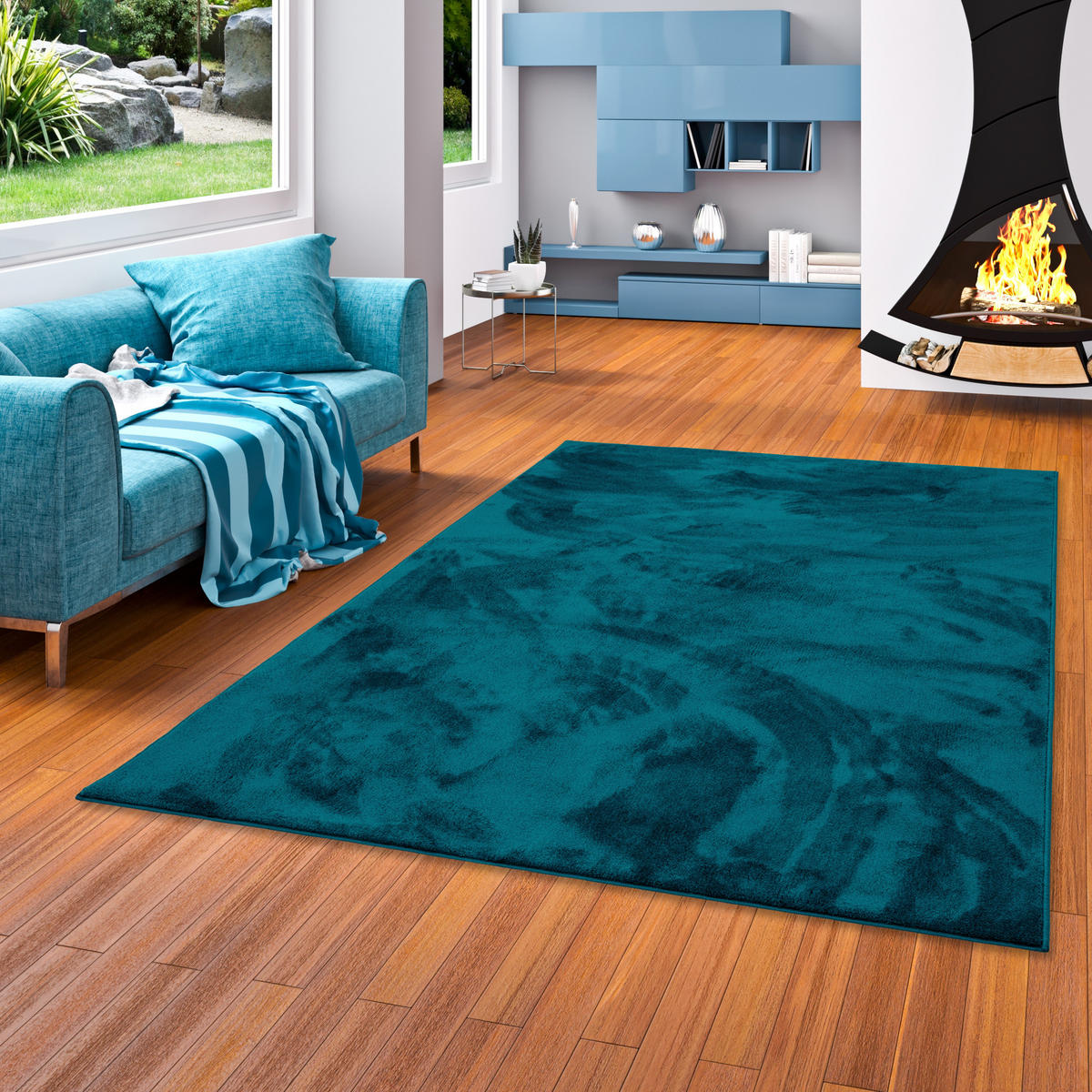 LUXUS SUPER SOFT HOCHFLOR LANGFLOR TEPPICH DELUXE - Petrol, Textil (100/400cm) - Snapstyle