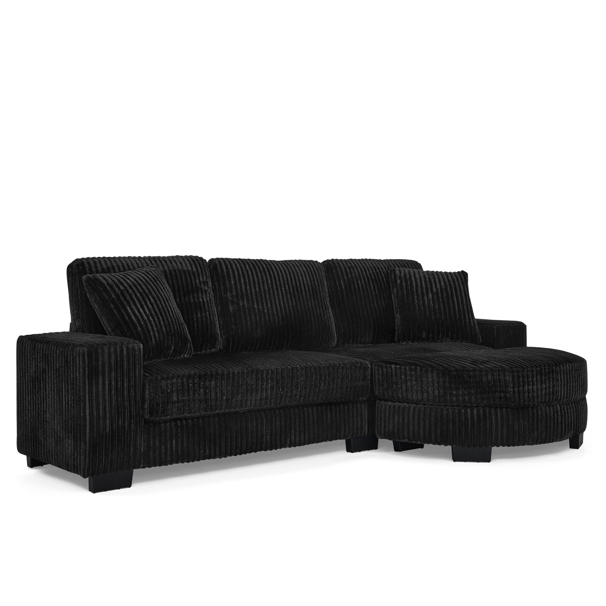 4-SITZER ECKSOFA Cord Schwarz mit Kissen - Schwarz, Holzwerkstoff/Kunststoff (256.5/133.5cm) - WISHDOR
