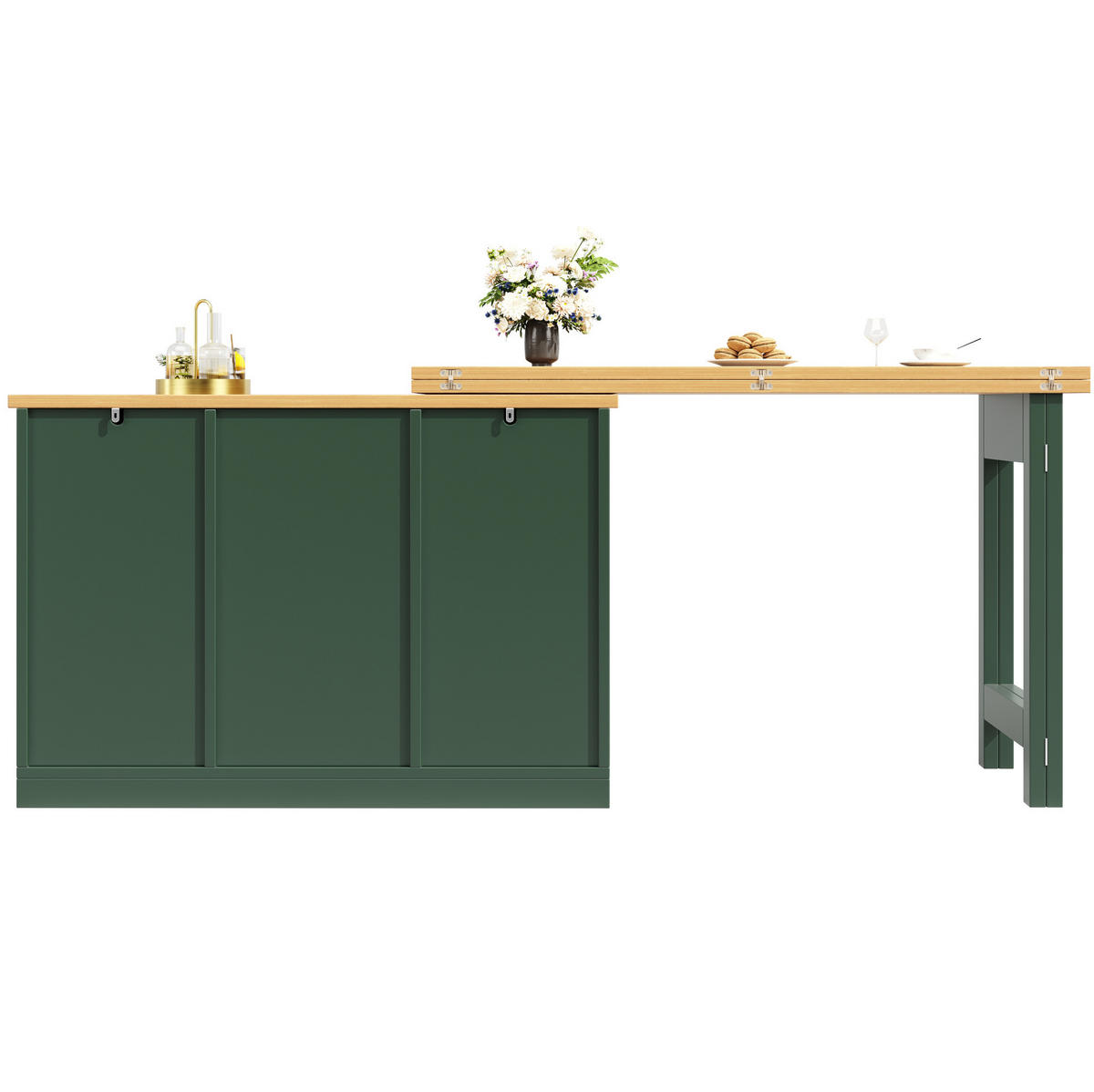 BARTISCH 120-180/40/76 cm aus MDF, ausziehbar, drehbar mit Stauraum, Antikgrün - Dunkelgrün, Holzwerkstoff (40/180/76cm) - Redom