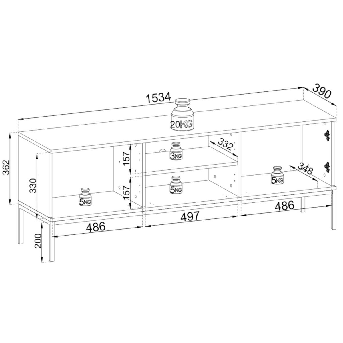 TV-SCHRANK Tosena Greige 154/56/39 cm - Kaschmir/Goldfarben, Holzwerkstoff (153.4/39/56.2cm) - Selsey