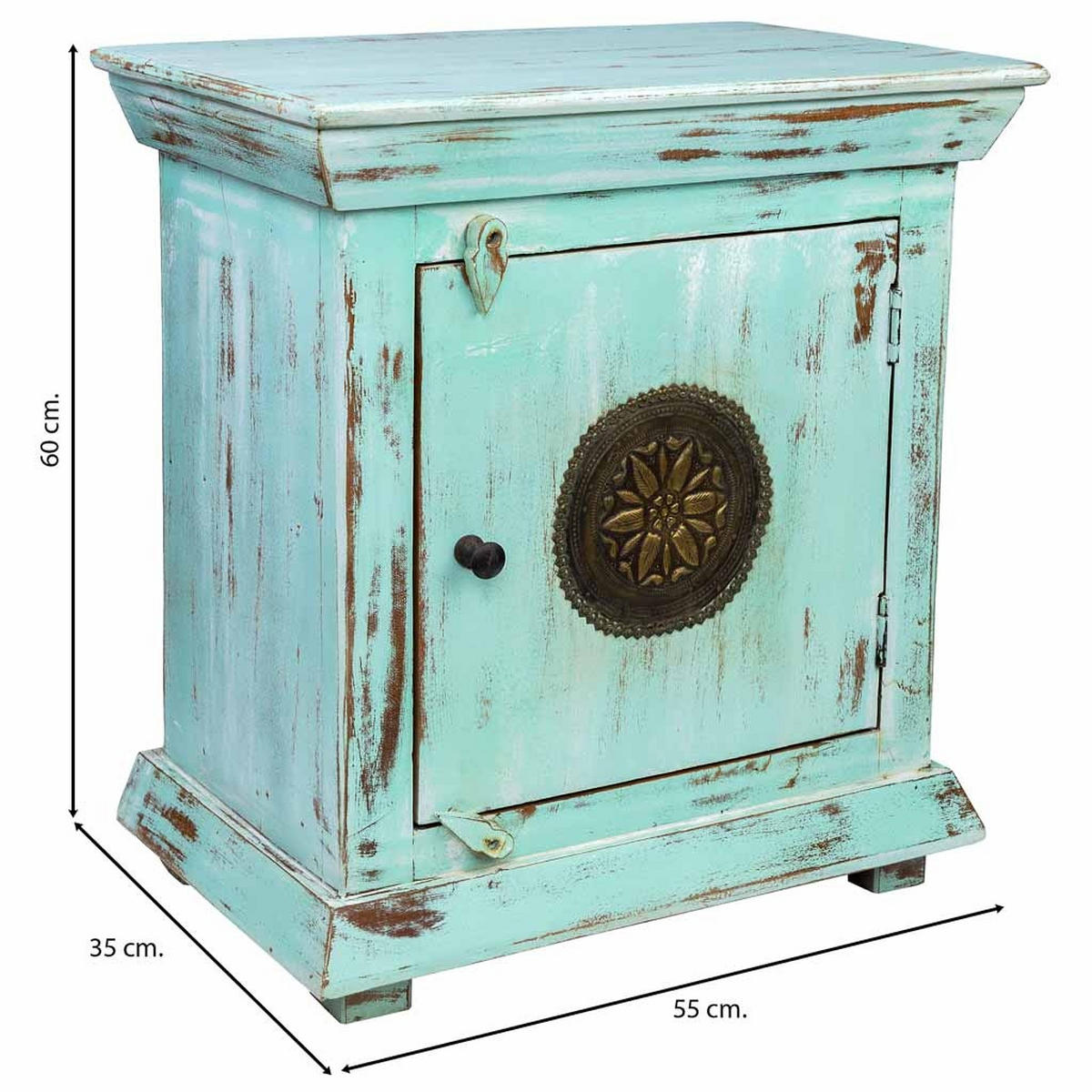 NACHTTISCH aus Metall und Holz, grün, 55x35x60cm - Blau, Holz (55/60/35cm) - Wanderlust