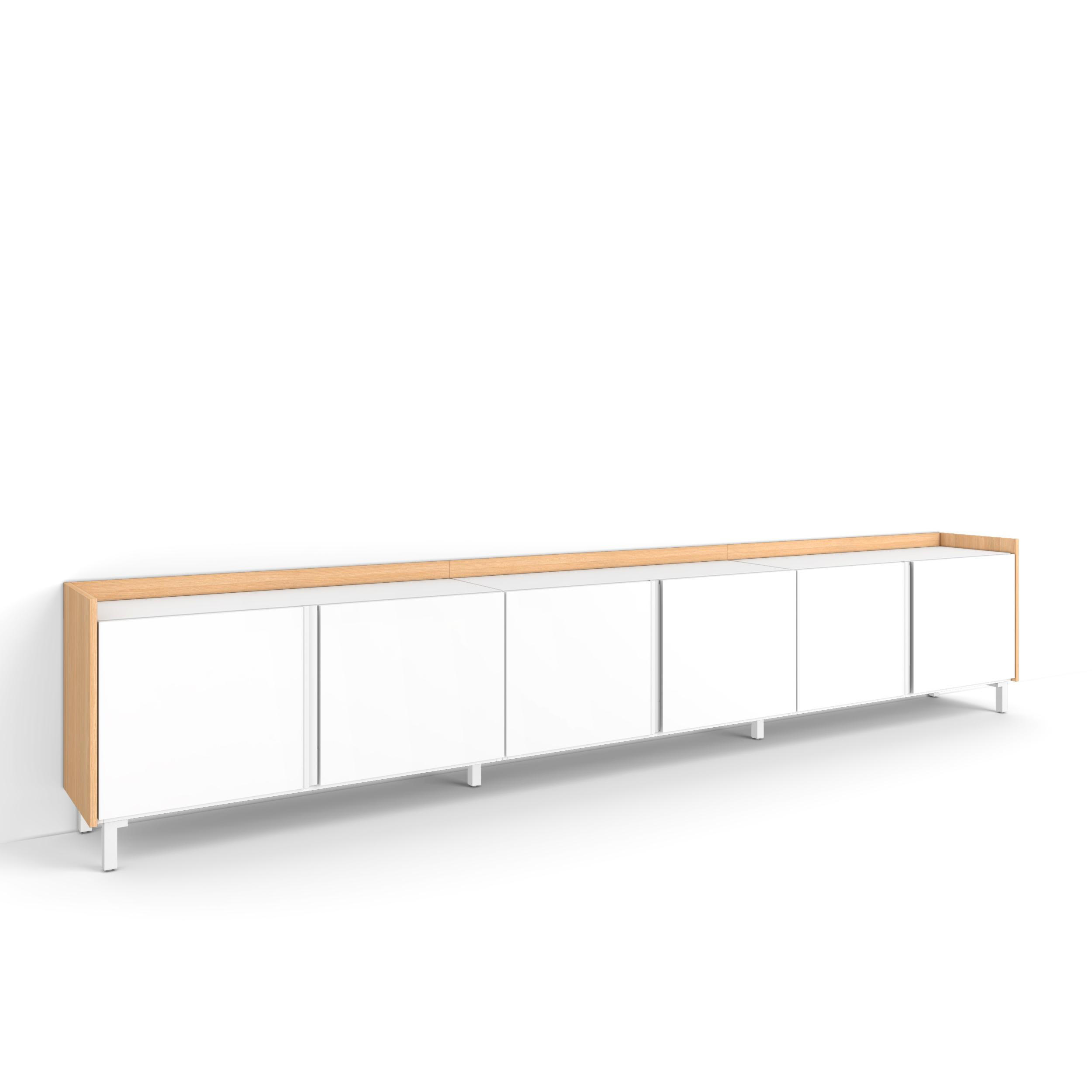 LOWBOARD, Weiß und Eiche, 309/35/61cm, mit Beinen - Weiß, Holzwerkstoff (309/61/35cm) - Skraut Home