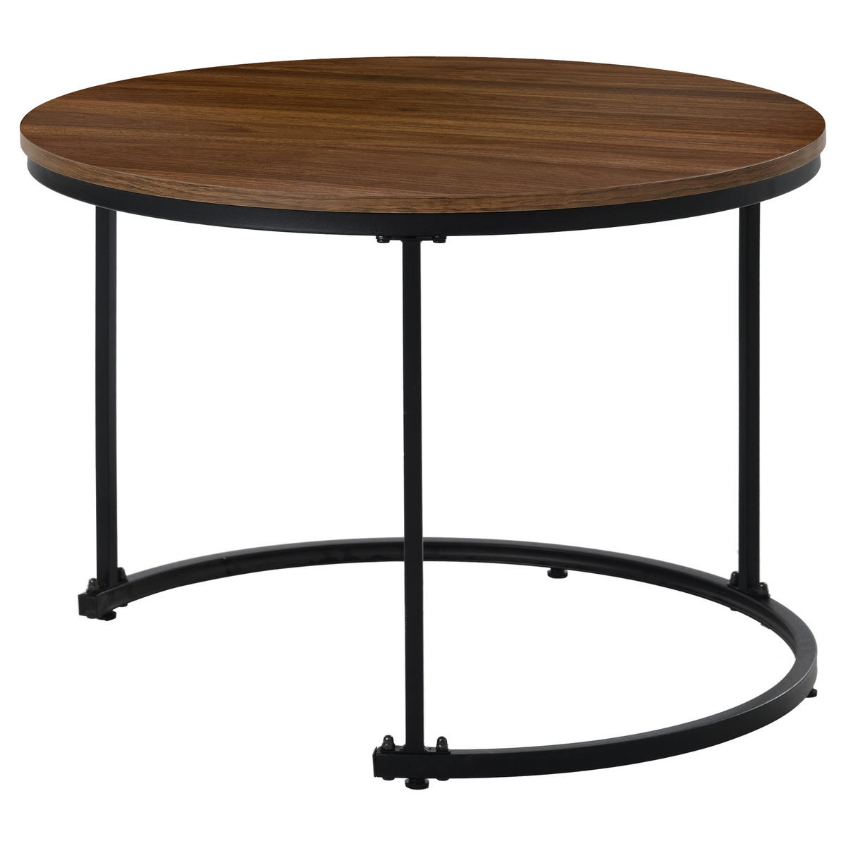 COUCHTISCH 2er Set mit runden geschachtelten Tischen Eiche 50/70.5/45.5/44 cm - Eichefarben/Schwarz, Holzwerkstoff/Metall (70.5/70.5/50cm) - EVRYAE