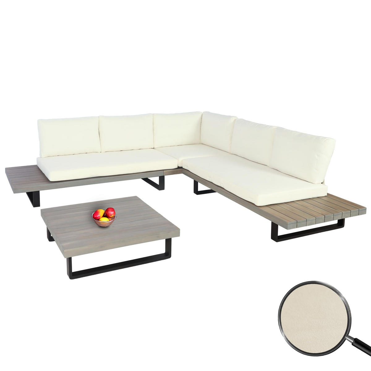 GARTEN-GARNITUR Schwarz, Grau, Cremeweiß - Schwarz/Weiß, Holz - MCW