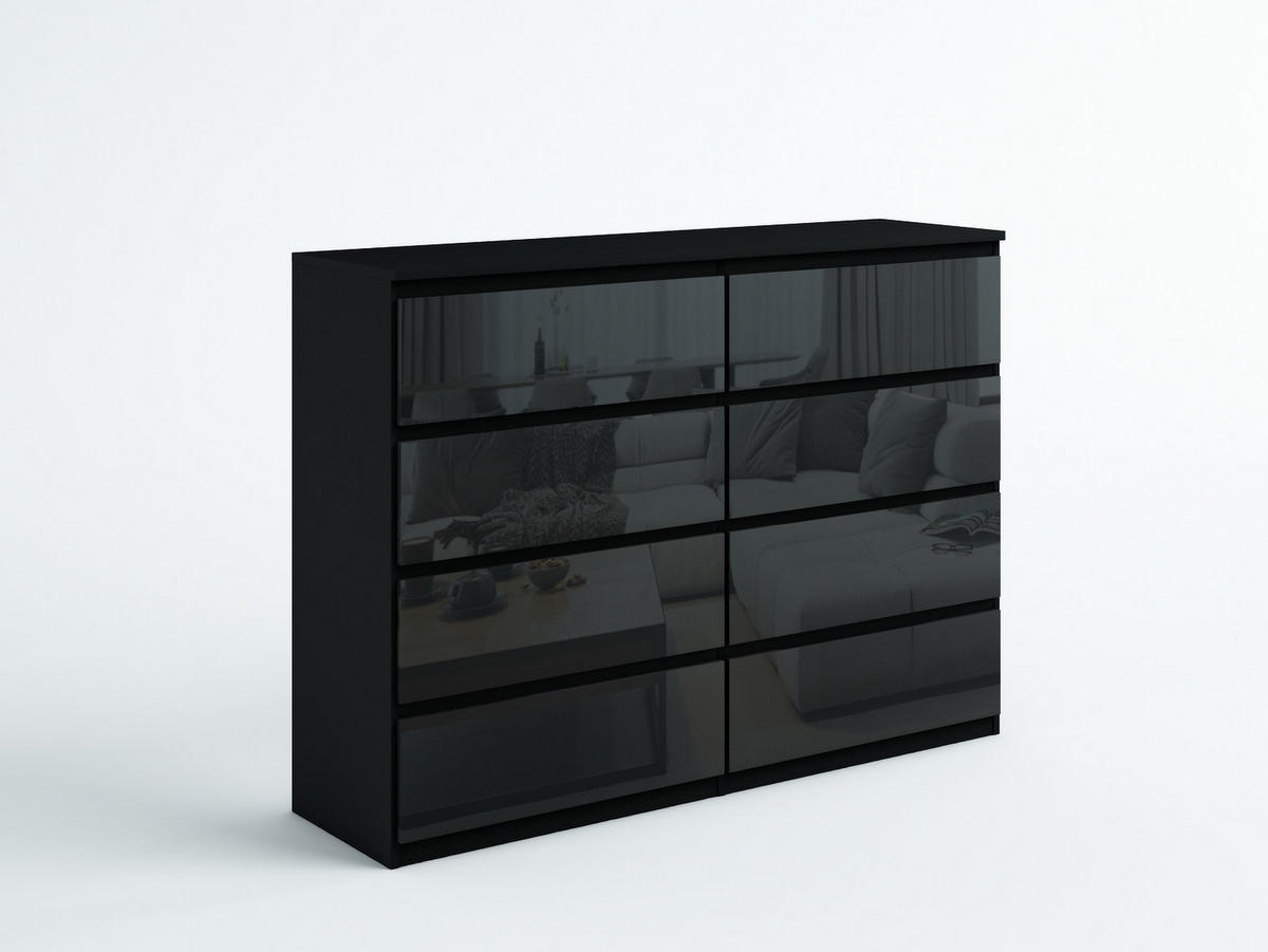 KOMMODE NUDO 120/101,5/39cm mit 8 Schubladen Türen Schwarz - Schwarz Hochglanz/Schwarz, Holzwerkstoff (120/101.5/39cm) - MASSENO