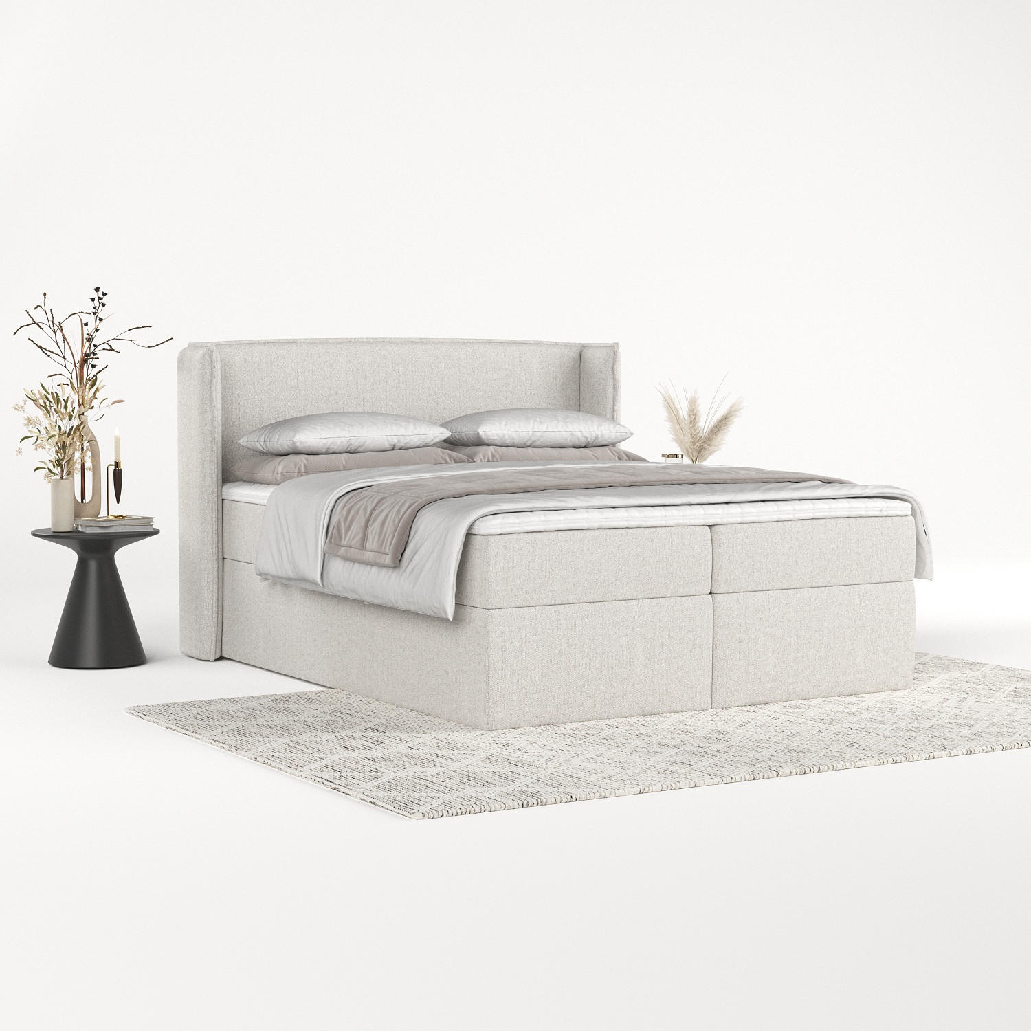 BOXBETT Viva 180/200 cm Hellbeige im Riva Stoff - Beige/Schwarz, Holz/Holzwerkstoff (180/200cm) - AltaBeds