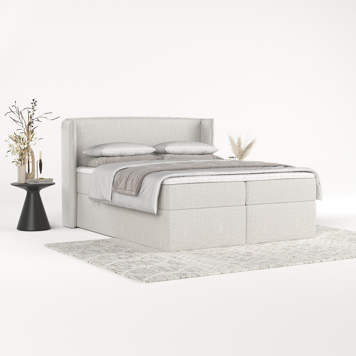 BOXBETT Viva 140/200 cm Hellbeige im Riva Stoff - Beige/Schwarz, Holz/Holzwerkstoff (140/200cm) - AltaBeds