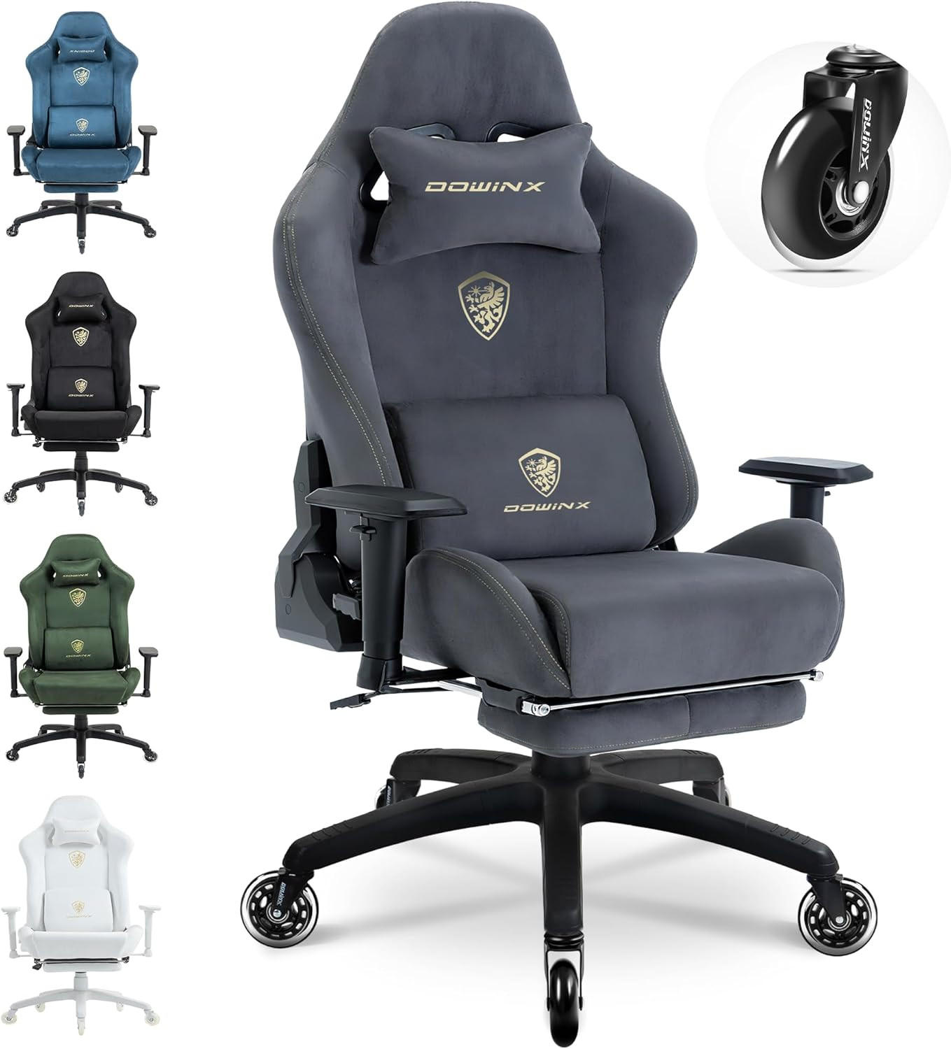 GAMING-STUHL Mikrofaser-Velours Verstellbarer Bürostuhl mit Fußstütze - Grau, Leder (70/128/70cm)