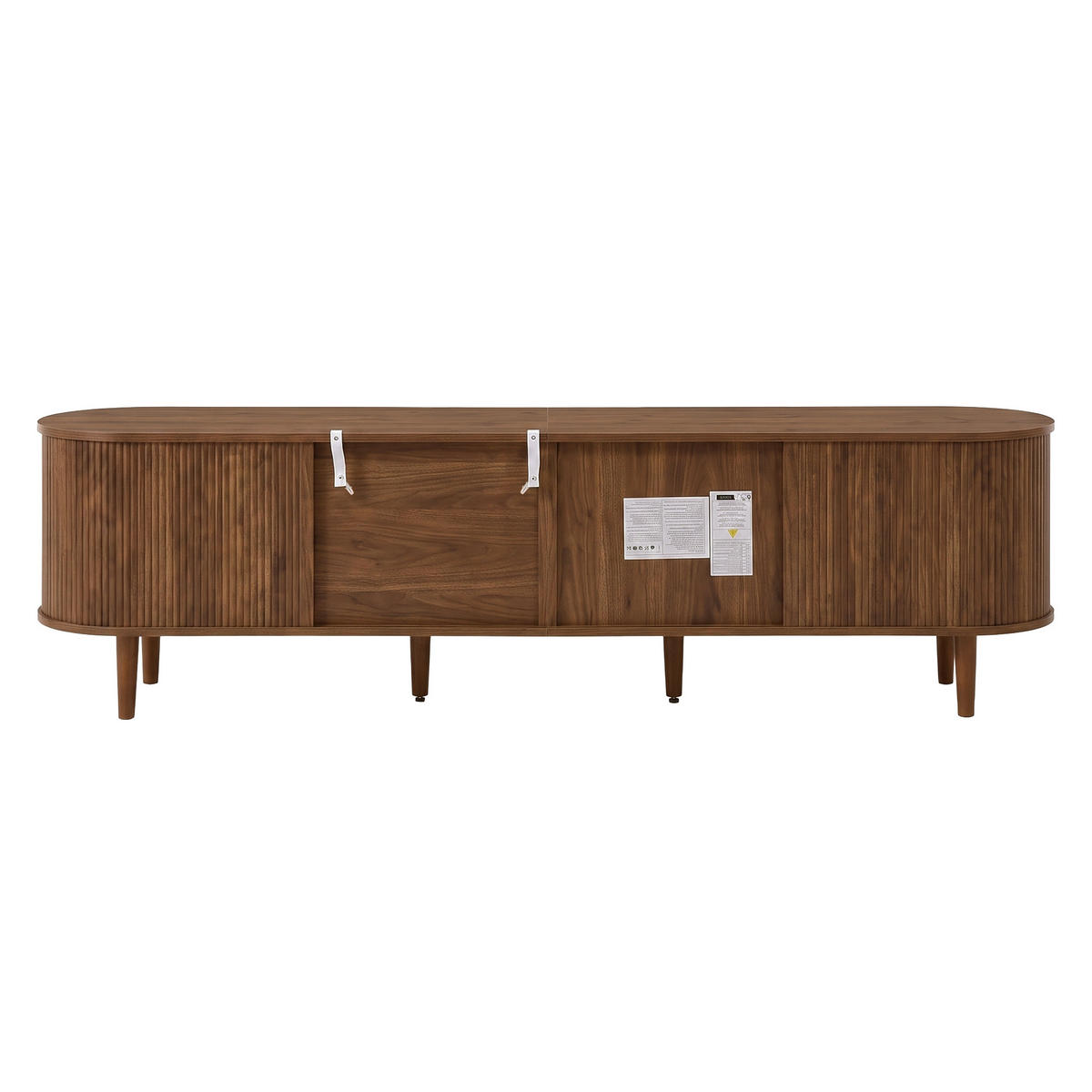 TV-LOWBOARD 180 cm, Schiebetüren, 4 Schubladen, 3D-Wellenfront, Holzfüße, Walnuss - Walnussfarben, Holzwerkstoff (180/50/35cm)