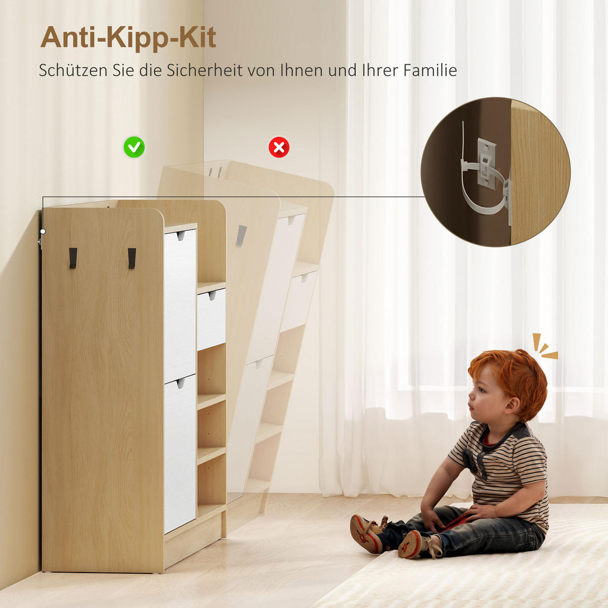 SCHUHSCHRANK Schmal mit 2 Klappen, 1 Schubladen für 14 Paar Schuhe Natur - Weiß/Naturfarben, Holzwerkstoff (30/90/93cm) - HOMCOM