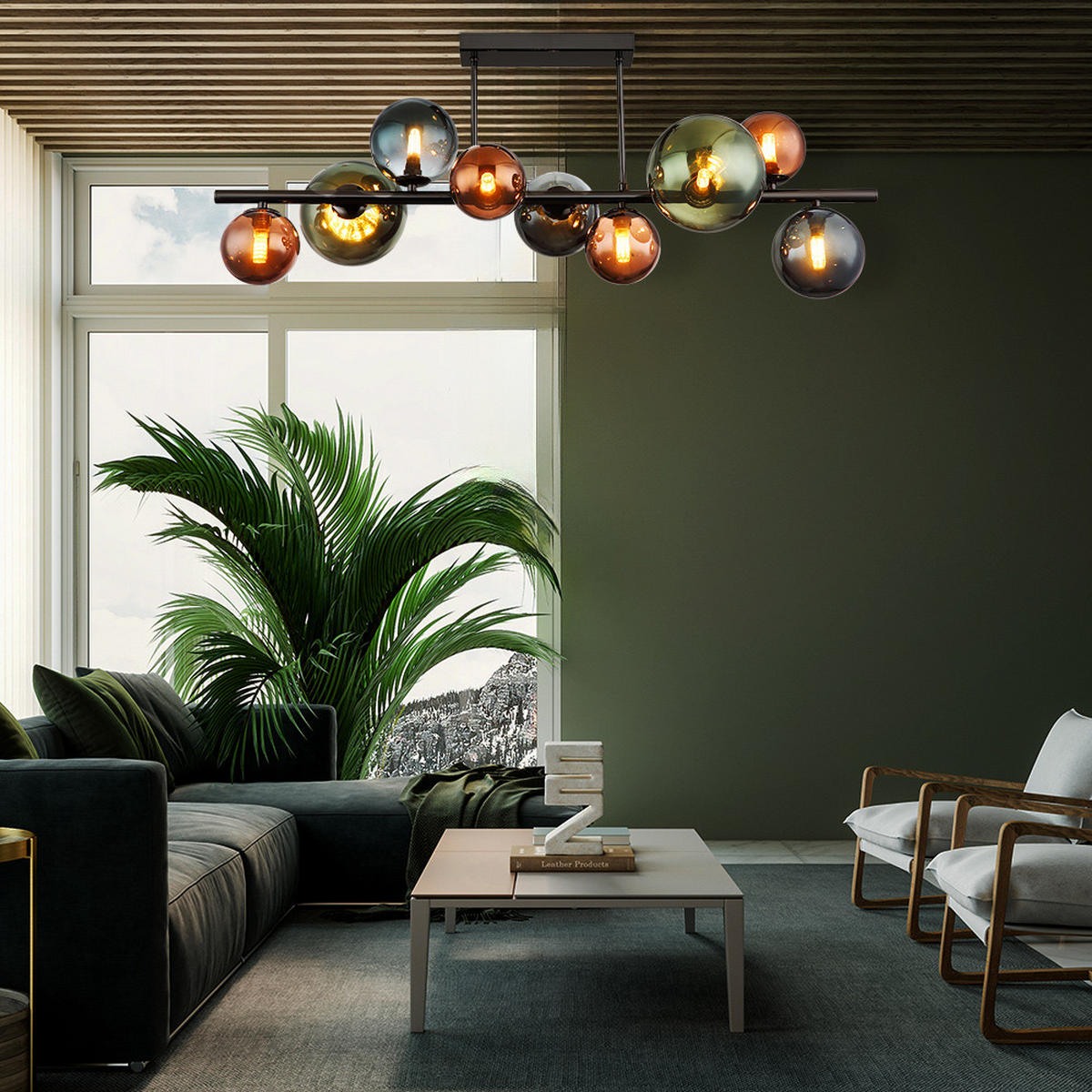 LED DECKENLEUCHTE Glaskugeln grau/petrol/grün/bronze - Multicolor, Glas (87/30/38cm) - Globo Lighting
