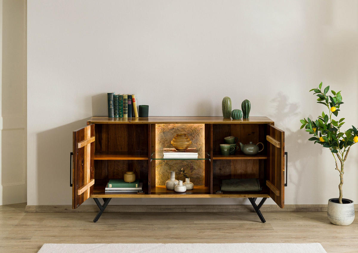 SIDEBOARD Altholz 150x40x81 natur lackiert AVIGNON #110 - Braun, Holz (150/81/40cm) - Massivmoebel24