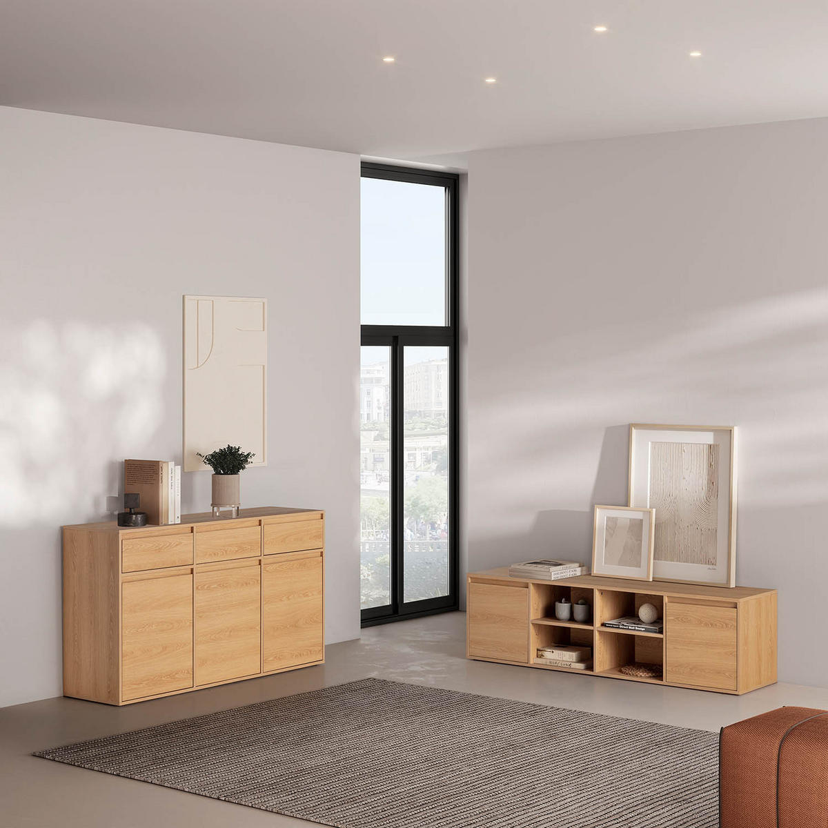 SIDEBOARD Tori 3 Türen 3 Schubladen, Eichenfarbe - Honigeiche, Holzwerkstoff (140/81/40cm)