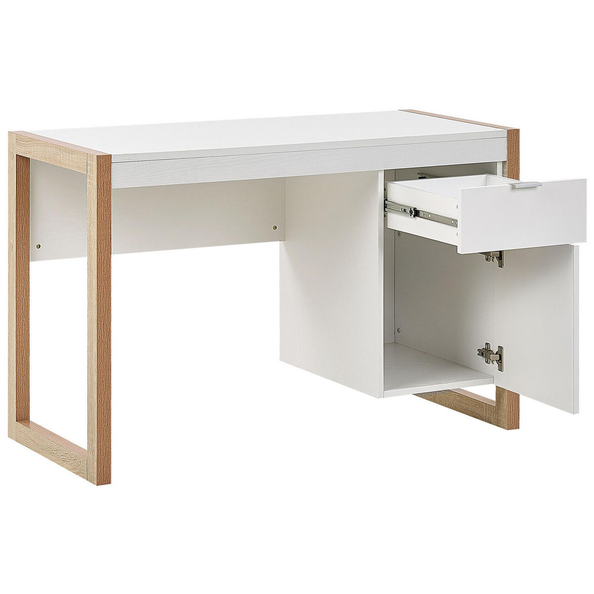 SCHREIBTISCH weiß/heller Holzfarbton 112/50/76 cm Johnson - Weiß, Holzwerkstoff (50/112/76cm) - Beliani
