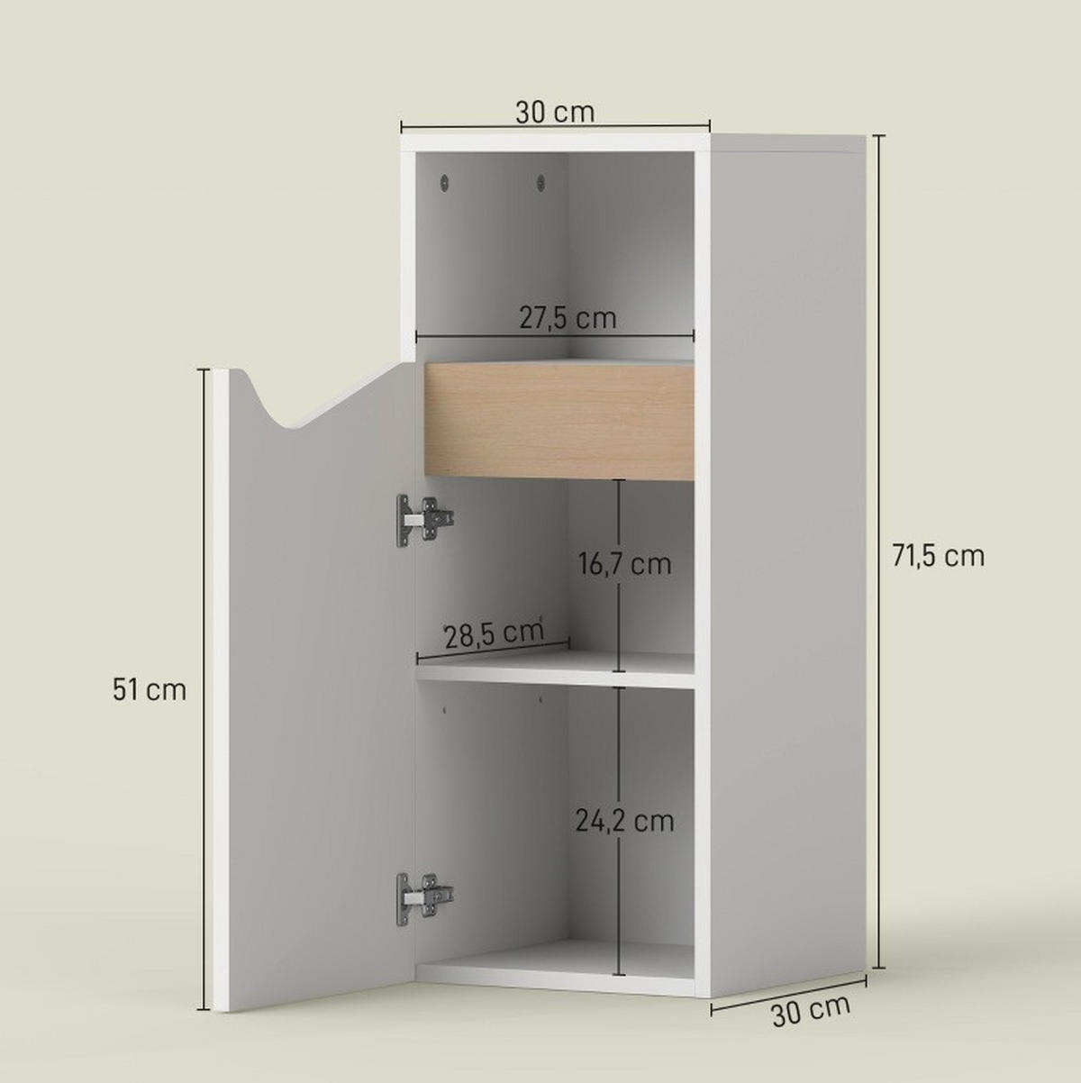BADSCHRANK mit offenem Fach 30 x 30 x 71,5 cm Weiß - Weiß, Holzwerkstoff (30/71.5/30cm) - Beauniv