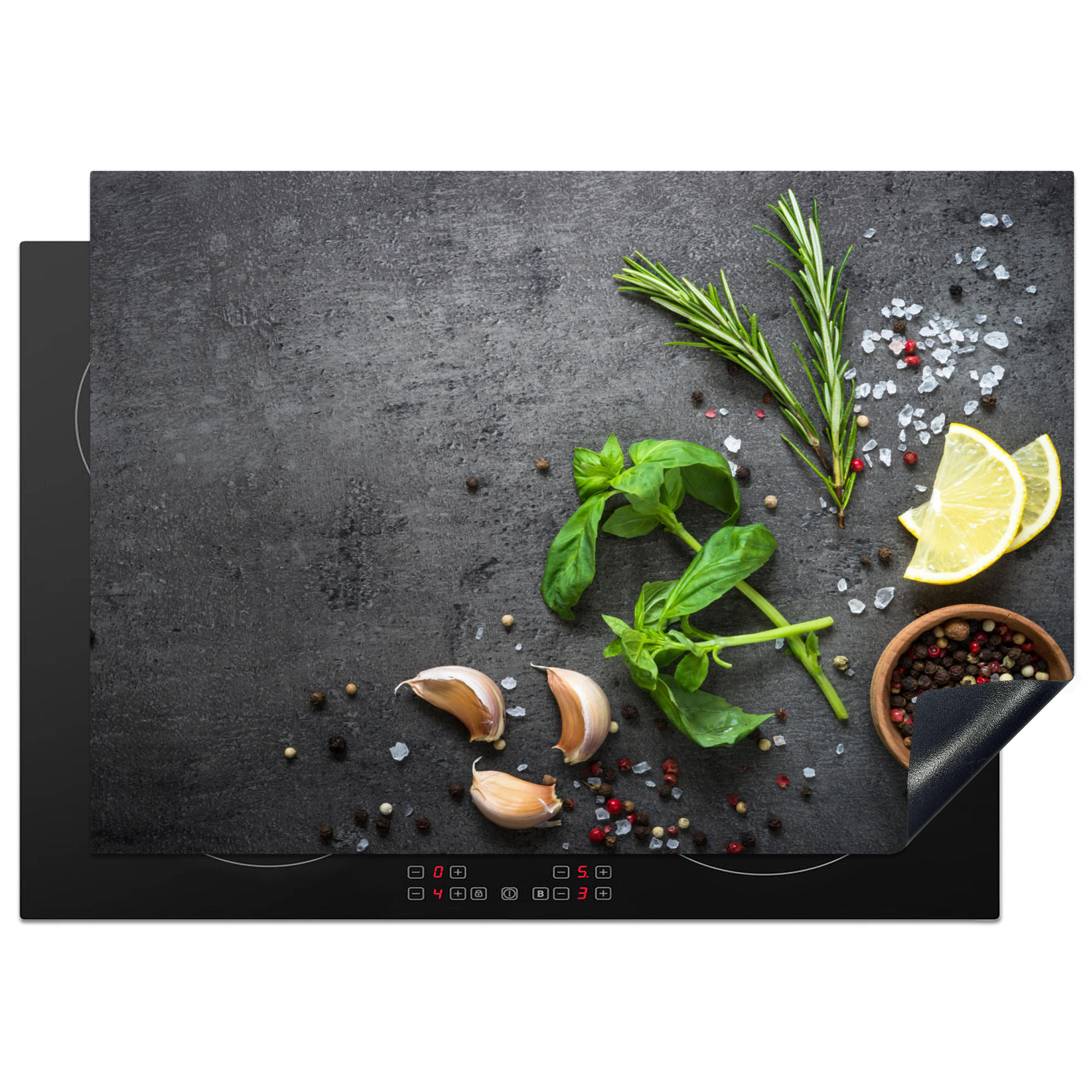 HERDABDECKPLATTE Limette - Kräuter - Gewürze - Grün - Grau - Beton 75x52 cm - Grün, Kunststoff (75/0.2/52cm) - MuchoWow