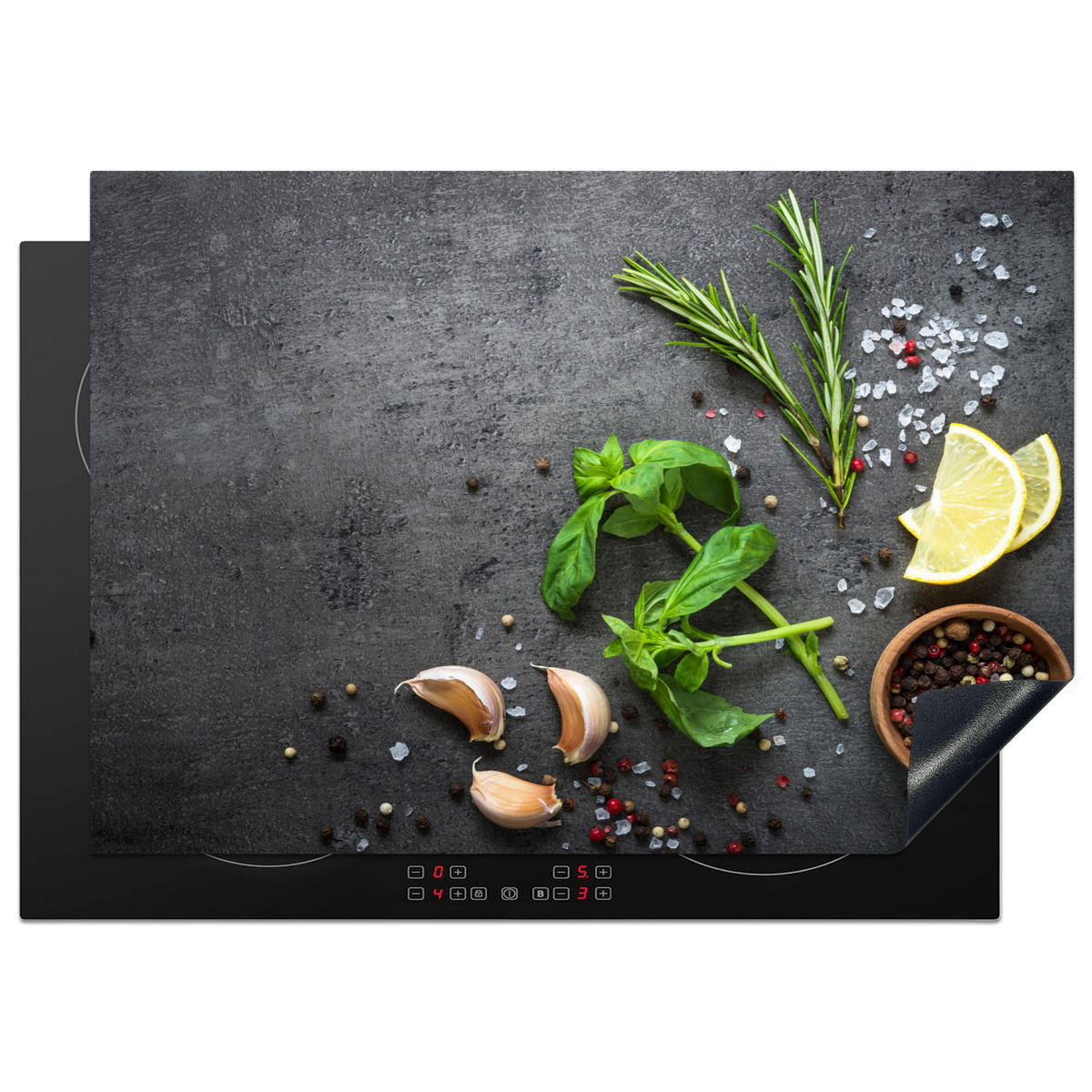 HERDABDECKPLATTE Limette - Kräuter - Gewürze - Grün - Grau - Beton 75x52 cm - Grün, Kunststoff (75/0.2/52cm) - MuchoWow