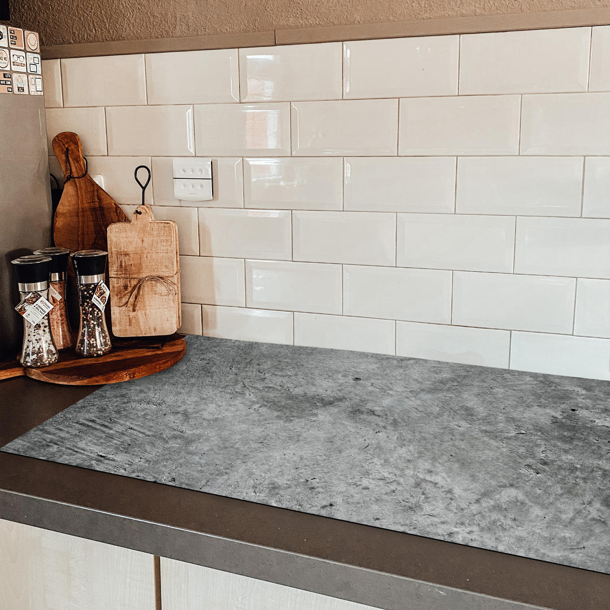 HERDABDECKPLATTE Beton - Schiefer - Grau -Betonstruktur Ceranfeldabdeckung 90x52 cm - Grau, Kunststoff (90/52/0.2cm) - MuchoWow