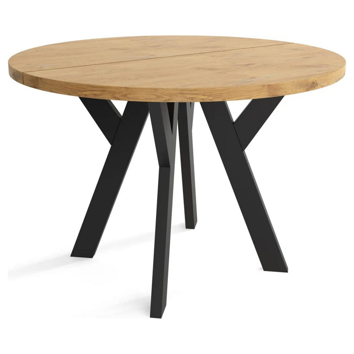 ESSZIMMERTISCH LOFT, ausziehbarer Tisch Durchmesser: 100 cm bis 200 cm, Wohnzimmertisch Farbe: LANCELOT, mit Holzbeinen in Farbe Schwarz - Hellbraun/Schwarz, Holzwerkstoff (100/100/75cm) - Sepro Meble