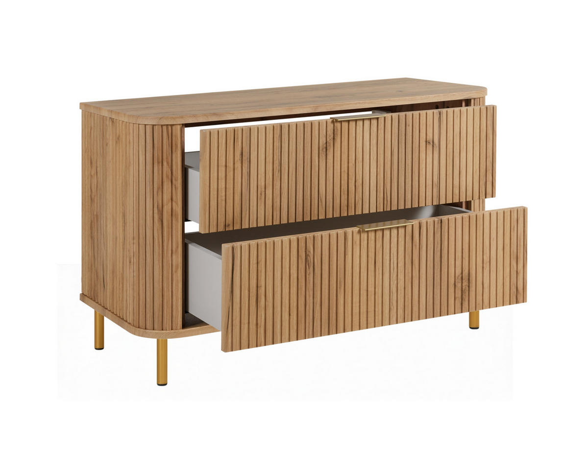 BADEZIMMERSCHRANK : Farbe Eiche Craft, Griff gold, Füße gold, 100 x 41,5 x 66,7 cm - Eichefarben/Goldfarben, Holzwerkstoff (100/66.7/41.5cm) - 3XE LIVING