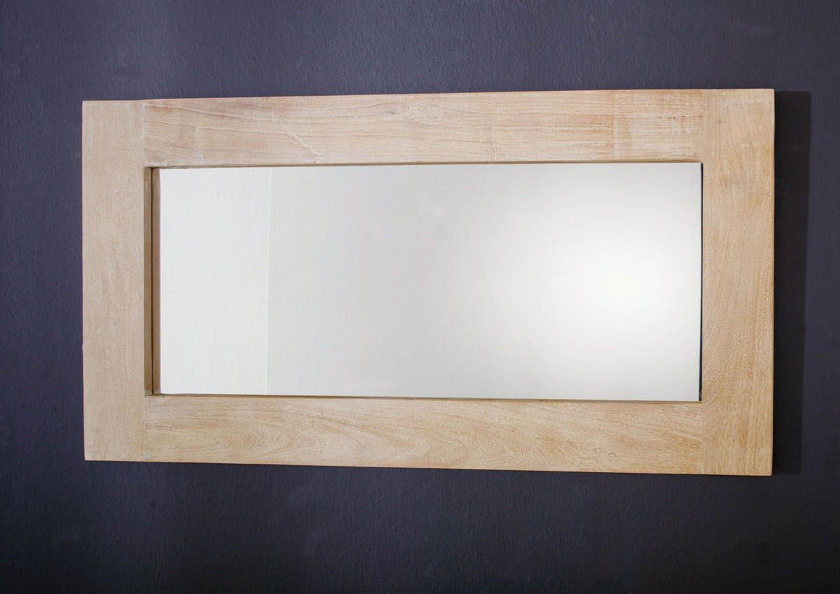 SPIEGEL Akazie 115x3x60 white stone getüncht NATURE WHITE #01 - Beige, Holz (115/60/3cm) - Massivmoebel24