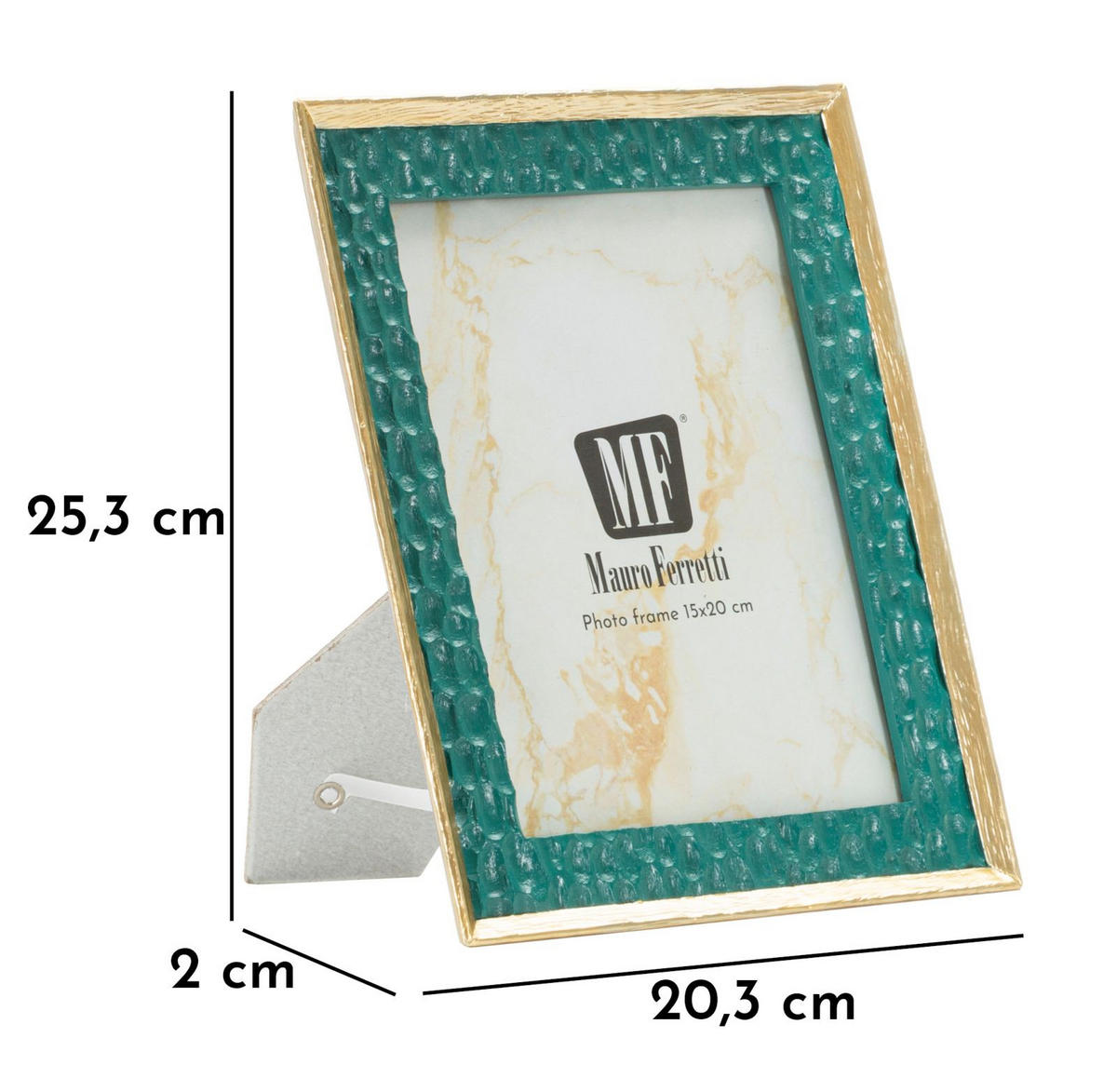 BILDERRAHMEN Grent, Fotoformat 15 x 20 cm, grün und goldfarben, Polyresin und Glas, Rahmen 20,3 x 2 x 25,3 cm - Goldfarben/Grün, Glas/Kunststoff (20.3/25.3/2cm) - Mauro Ferretti