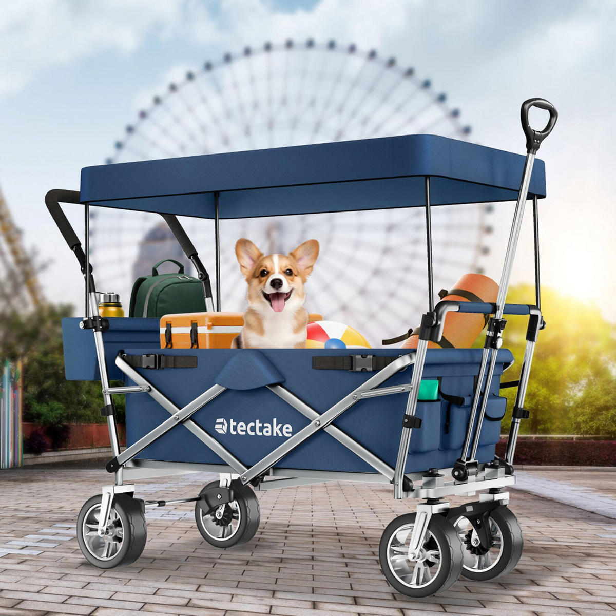 BOLLERWAGEN Nico, inklusive Tragetasche, Belastbarkeit 80 kg, blau - Blau, Metall (55.5/98/100cm) - tectake