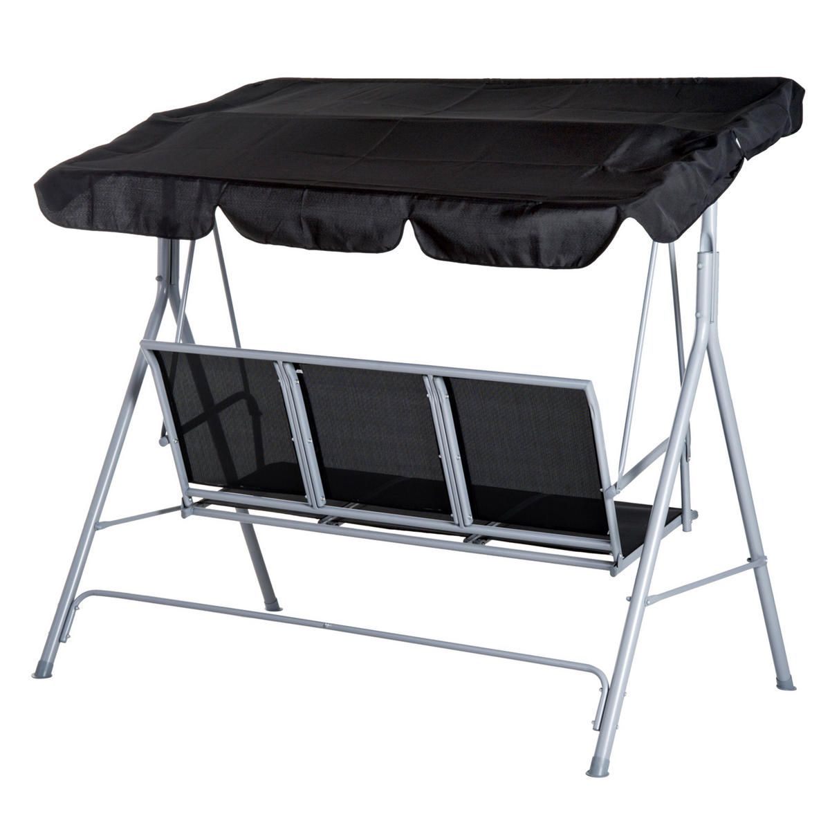 HOLLYWOODSCHAUKEL, mit Dach, Metall, Schwarz+Silber, 171 x 108 x 154 cm - Schwarz, Metall (108/154/171cm) - Outsunny
