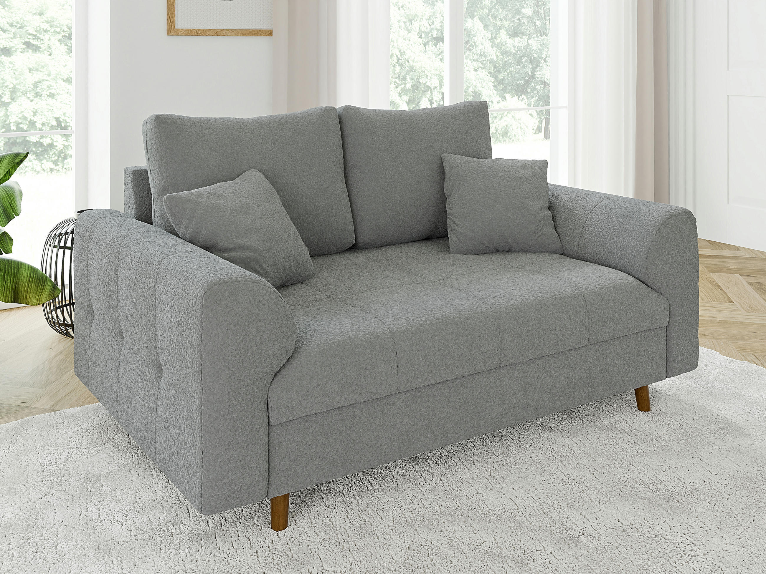 2-SITZER-SOFA Henrik Grau Boucle - Braun/Grau, Holz/Textil (150/81/93cm) - S-Style Möbel