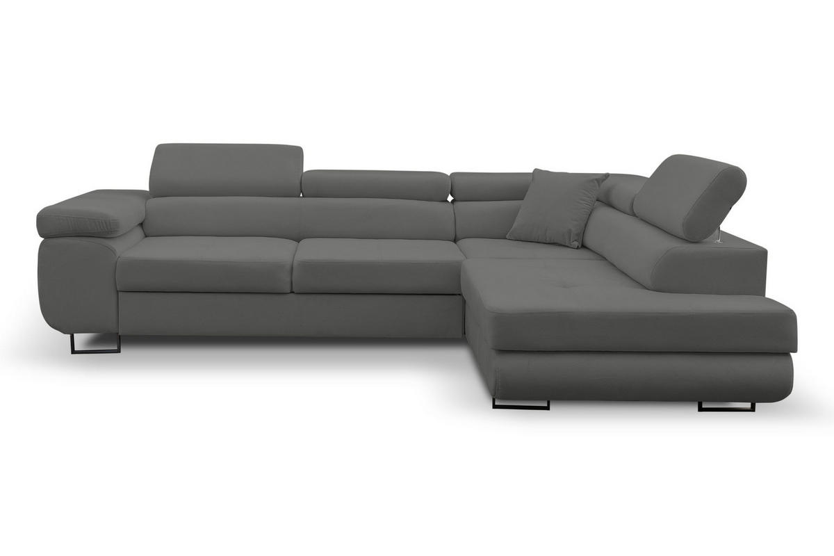 ECKSOFA Jerry in L-Form mit Schlaffunktion und Bettkasten, Farbe: Grau, Veloursstoff, Ottomane Rechts - Grau, Textil (275/202cm) - VENASI MÖBEL