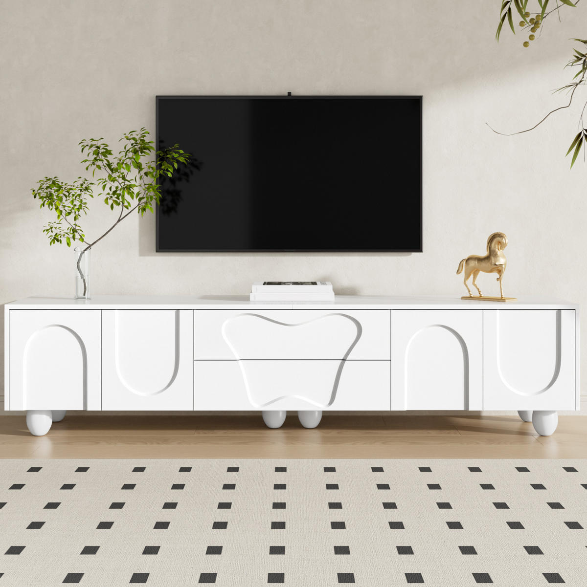 TV-LOWBOARD aus Spanplatte 180x40x42 cm Weiß mit Schubladen und Stauraum - Weiß, Holzwerkstoff (180/42/40cm) - IVMEU